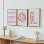 Vinmora™ 3 Pc Set Pink Western Theme Wall Art - Premium Bedding & Home by Vinmora™