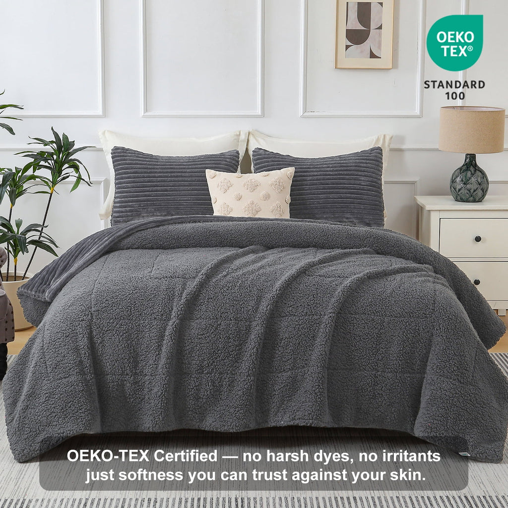 Vinmora™ Jessy Home 3 Piece Fleece Queen Comforter Set - Premium Comforter Set by Vinmora™