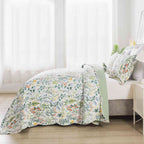 Vinmora™ WannaToo Quilt Collection Microfiber Floral Bedding Set Green - Premium Comforter Set by Vinmora™