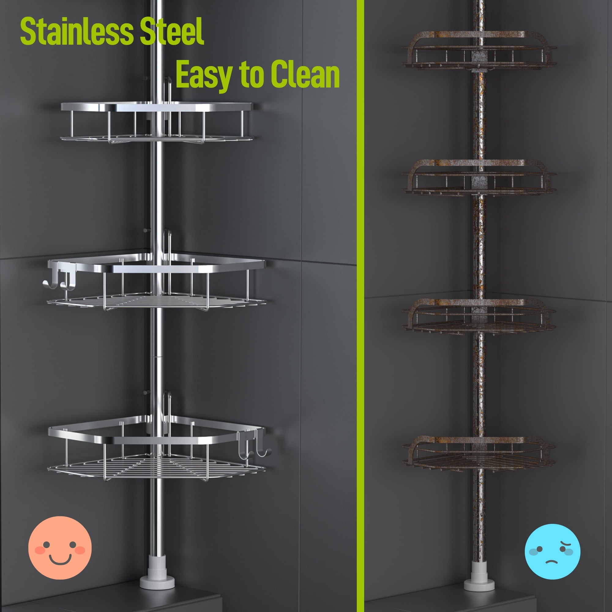 Vinmora™ LazySpin 4-Tier Corner Shower Caddy Tension Pole, Fits - Premium Bedding & Home by Vinmora™