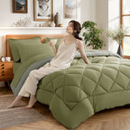 Vinmora™ Sonoro Kate Queen Comforter Set Sage Green, Bed - Premium Comforter Set by Vinmora™
