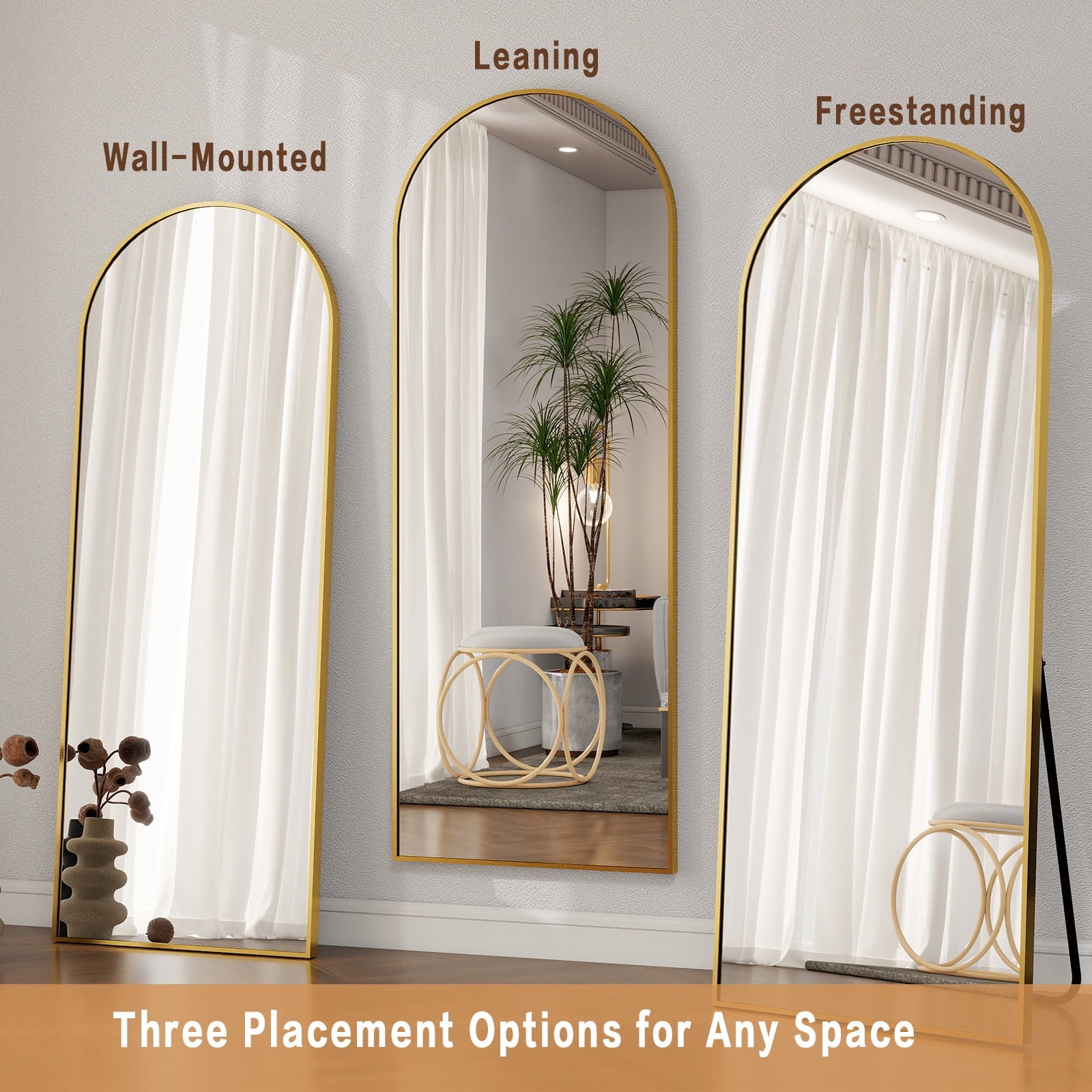 Vinmora™ BEAUTYPEAK 64"x 21" Full Length Mirror Arched Standing - Premium Bedding & Home by Vinmora™