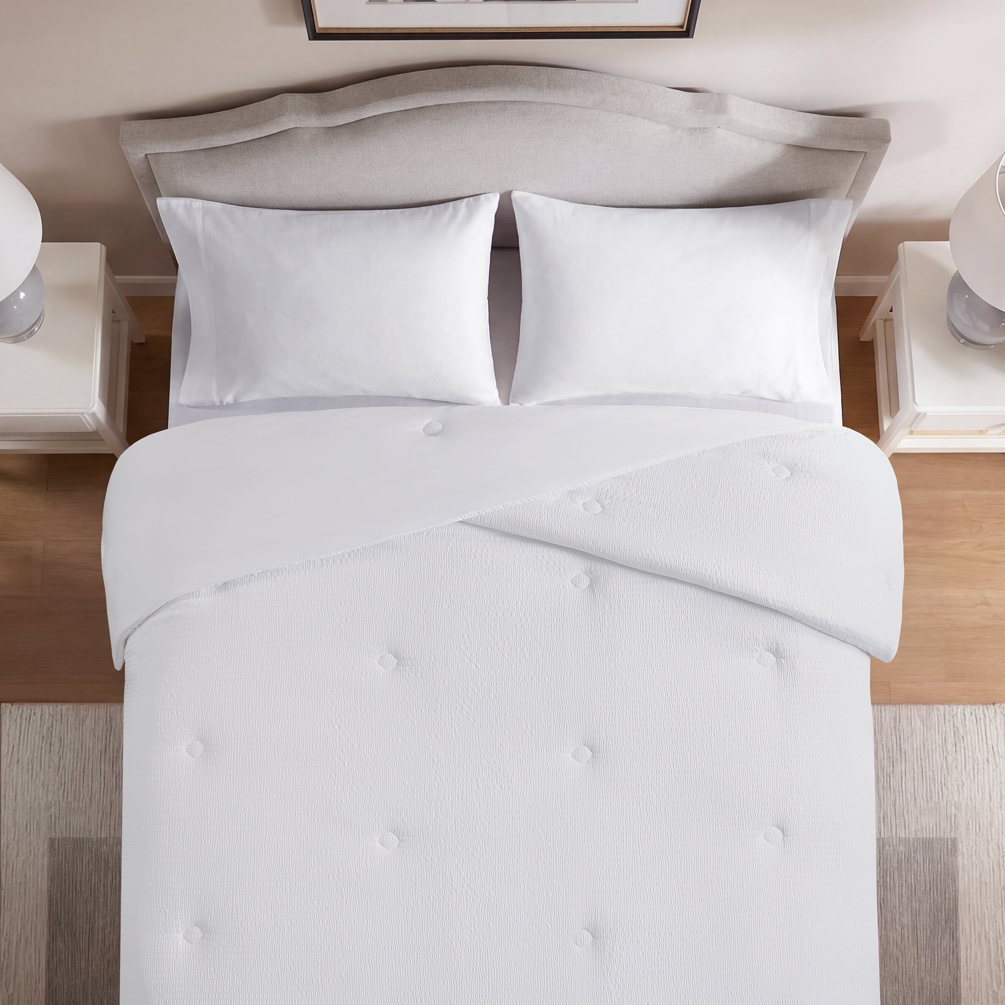 Vinmora™ Full/Queen Comforter, Reversible Down Alternative, All-Season, White Seersucker - Premium Comforter Set by Vinmora™