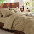 Vinmora™ Queen Comforter Set, 7 Pieces Beige Comforters, Pintuck - Premium Comforter Set by Vinmora™