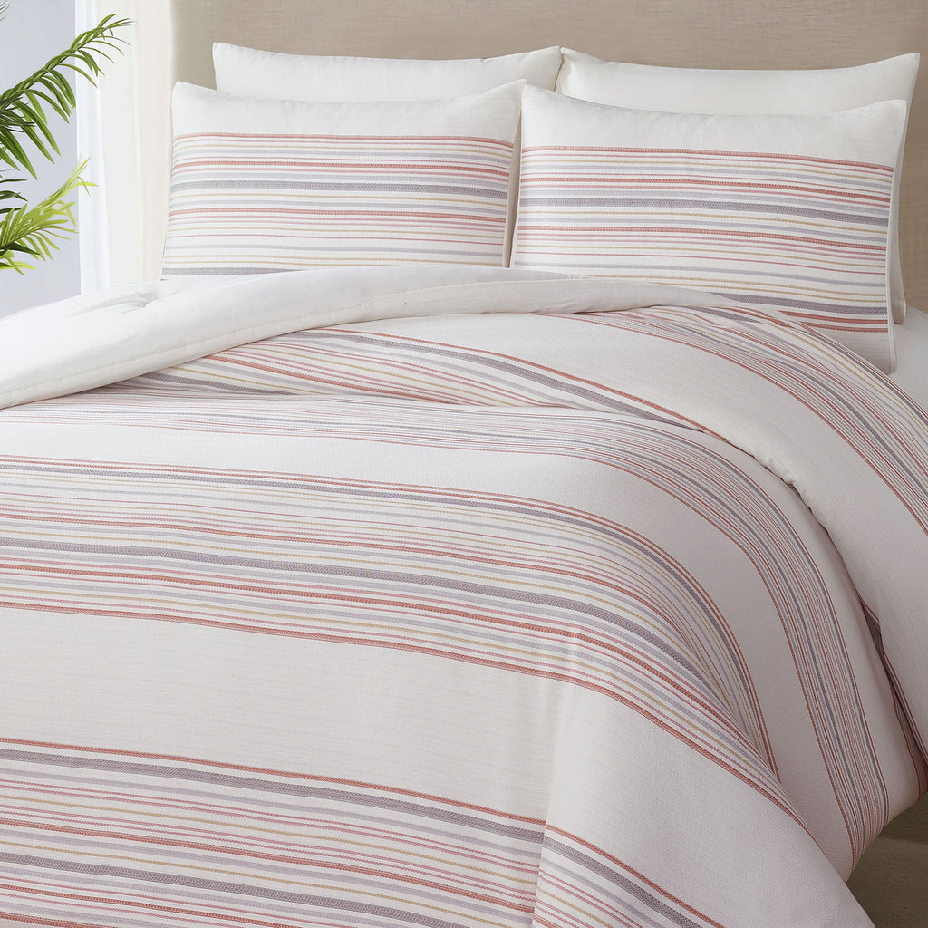 Vinmora™ 3-Piece Red Yarn Dye Stripe Comforter Set, Full/Queen - Premium Comforter Set by Vinmora™