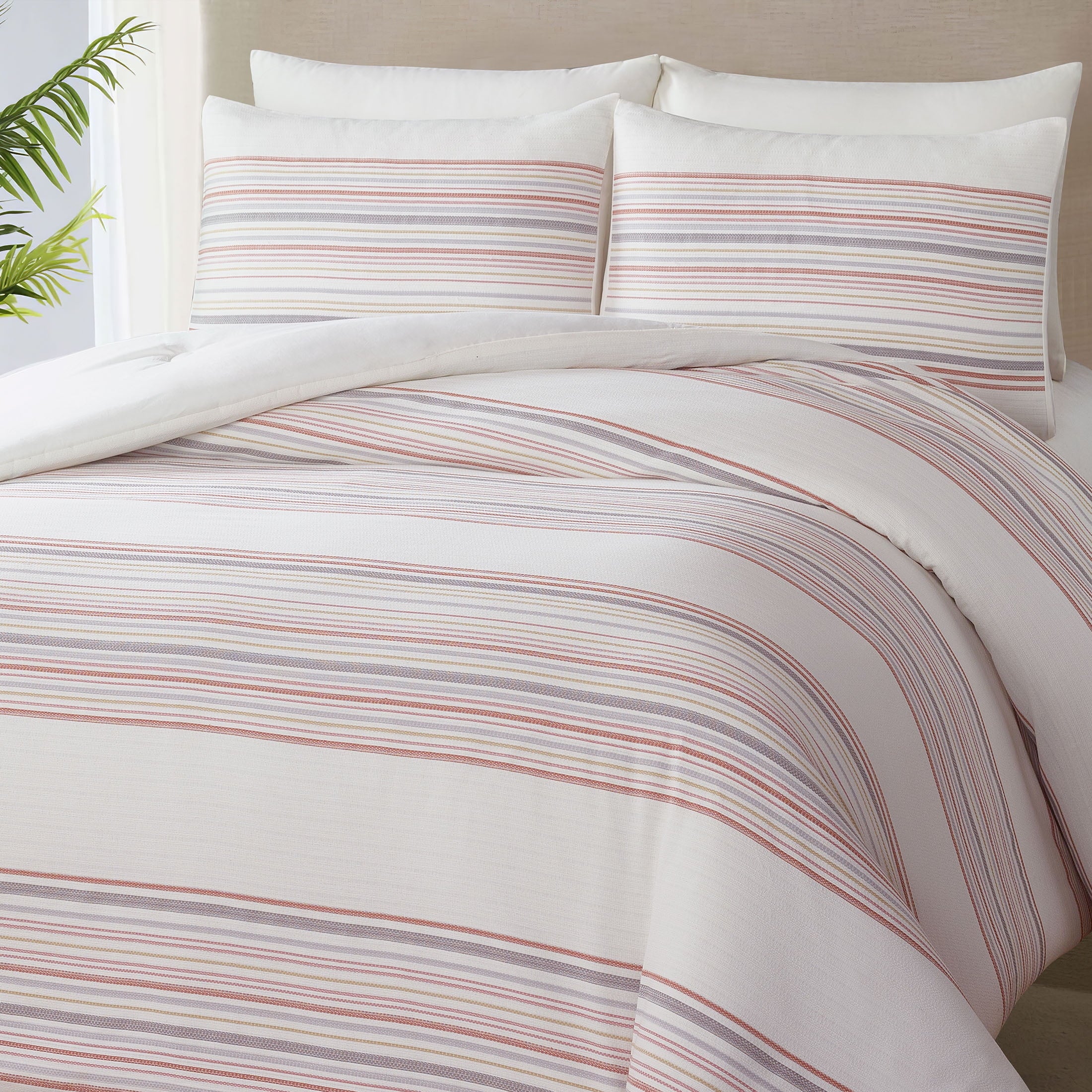 Vinmora™ 3-Piece Red Yarn Dye Stripe Comforter Set, Full/Queen - Premium Comforter Set by Vinmora™