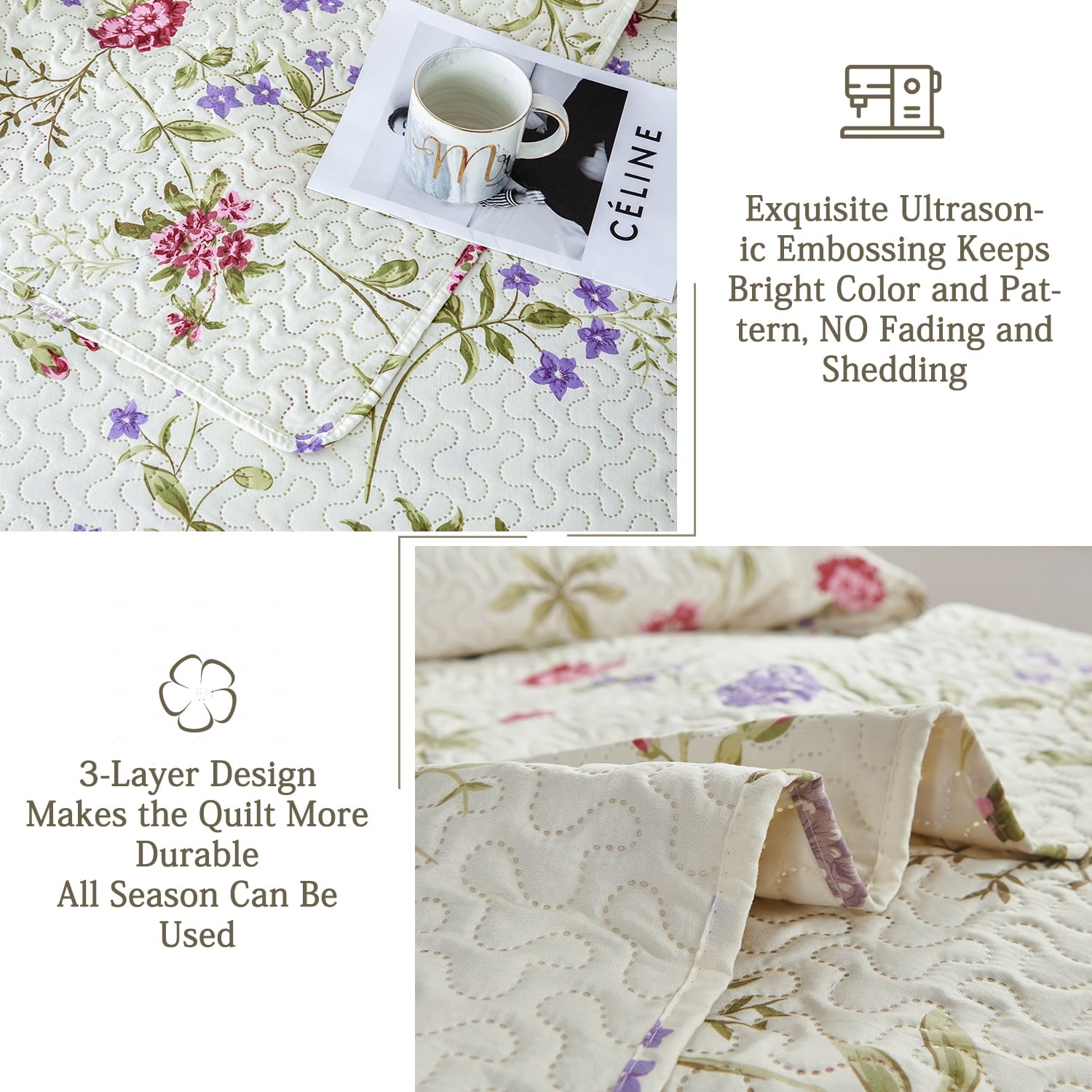 Vinmora™ Green Essen 3 Pcs Quilt Sets, Lightweight Microfiber - Premium Comforter Set by Vinmora™