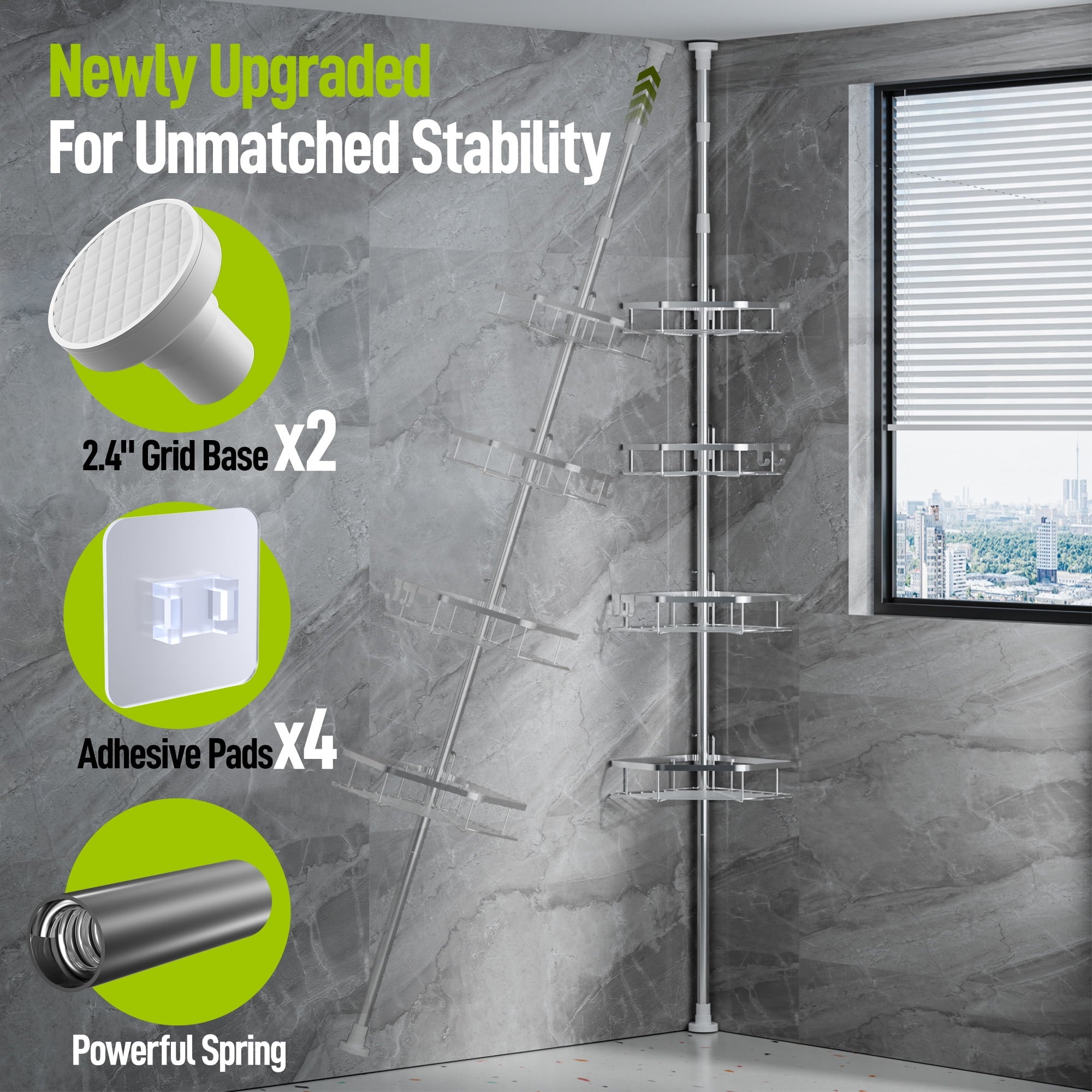 Vinmora™ LazySpin 4-Tier Corner Shower Caddy Tension Pole, Fits - Premium Bedding & Home by Vinmora™