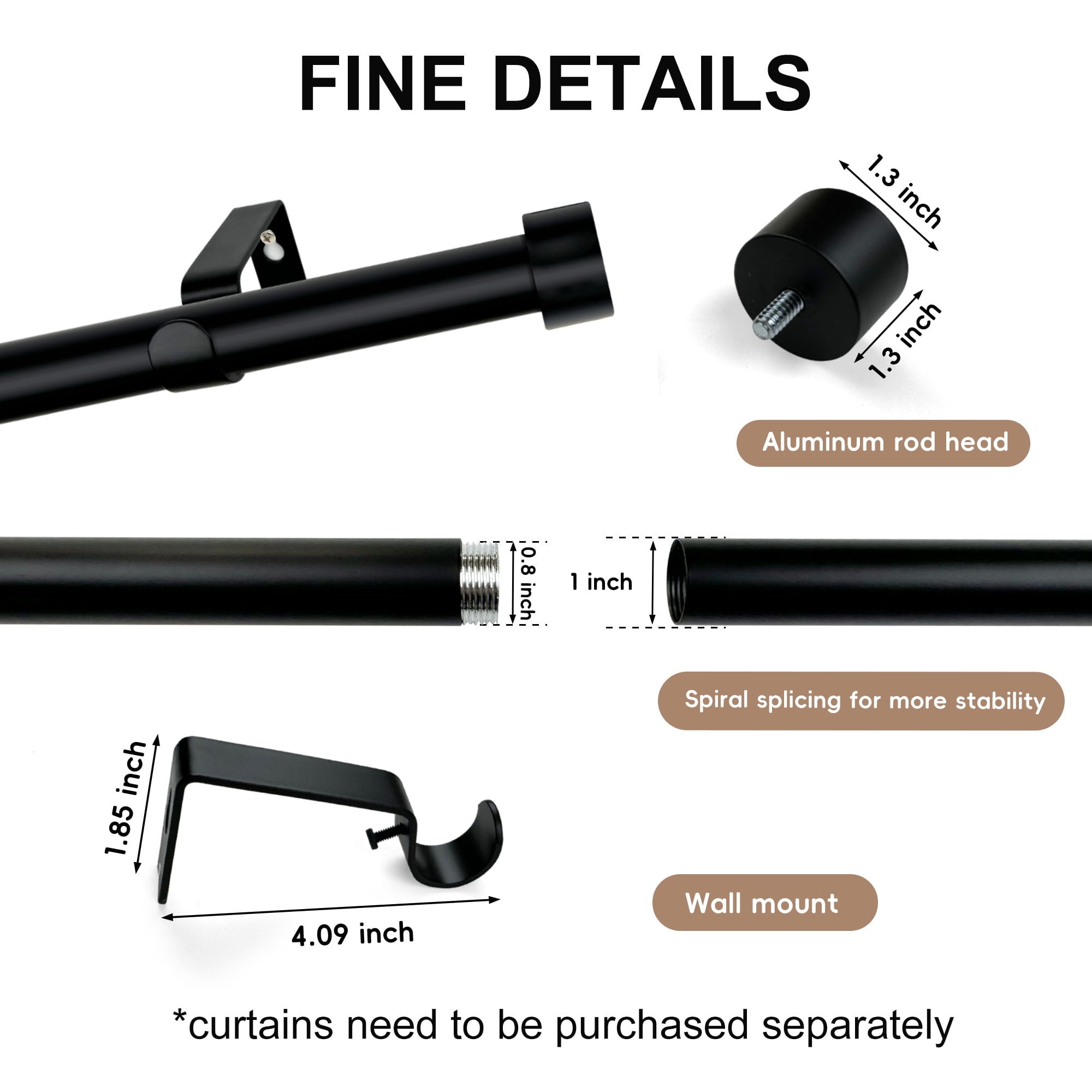 Vinmora™ MaKefeile Classic 48 Inch Black Curtain Rods Heavy - Premium Curtain & Window Hardware by Vinmora™