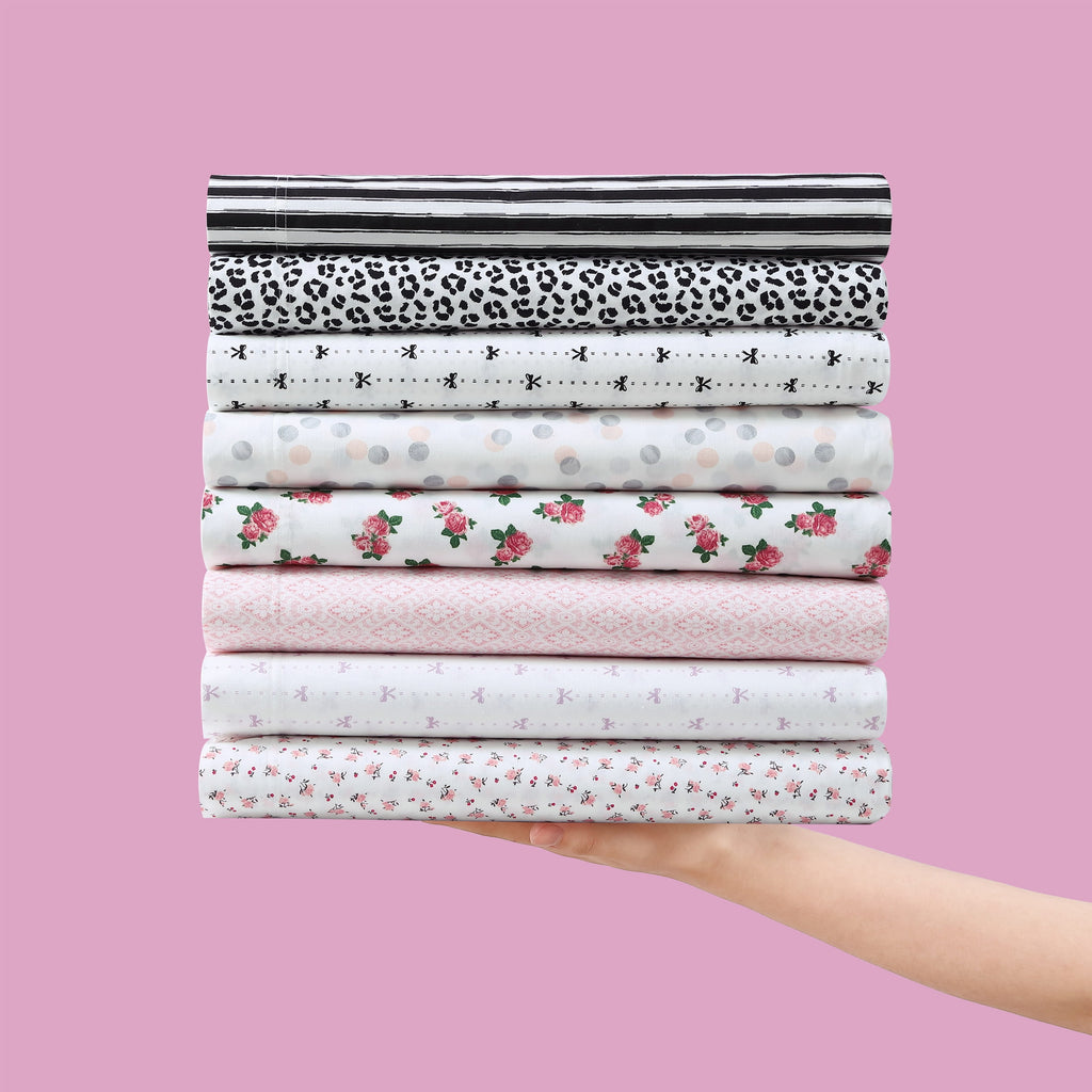 Vinmora™ Betsey Johnson Baby Buds Pink Cotton Percale Queen - Premium Sheet Set by Vinmora™
