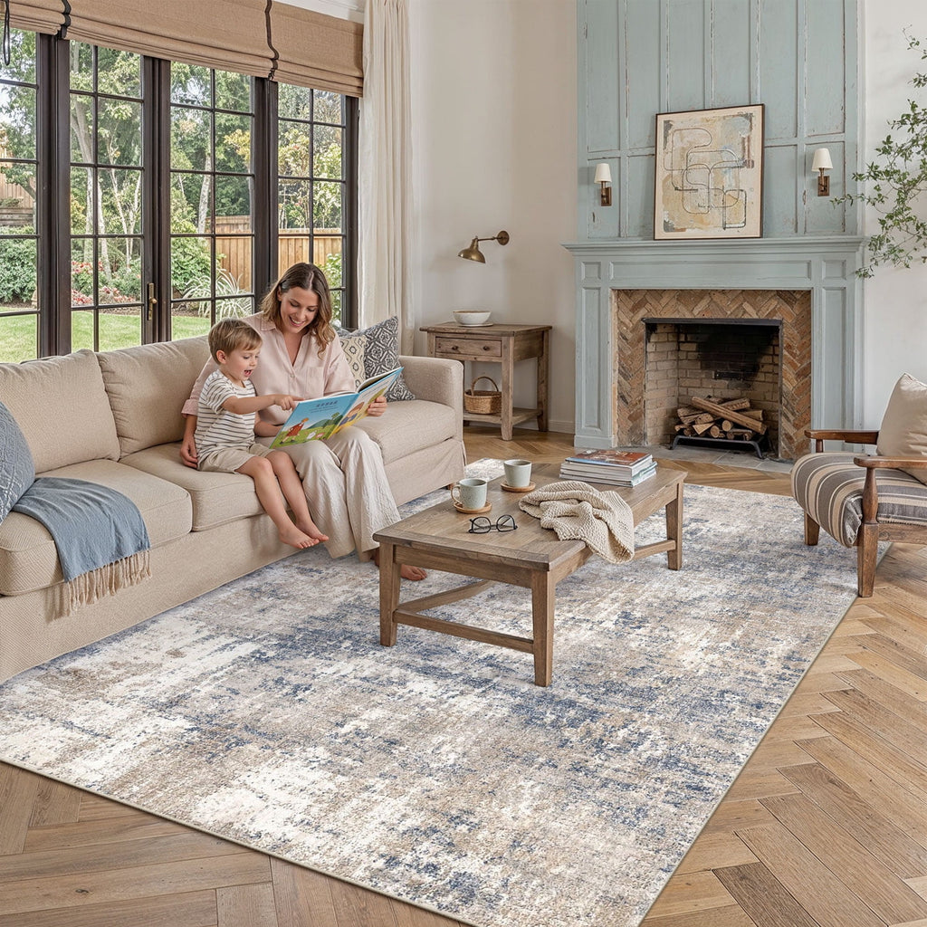 Vinmora™ BERTHMEER 5'x7' Modern Abstract Blue Area Rugs for - Premium Bedding & Home by Vinmora™