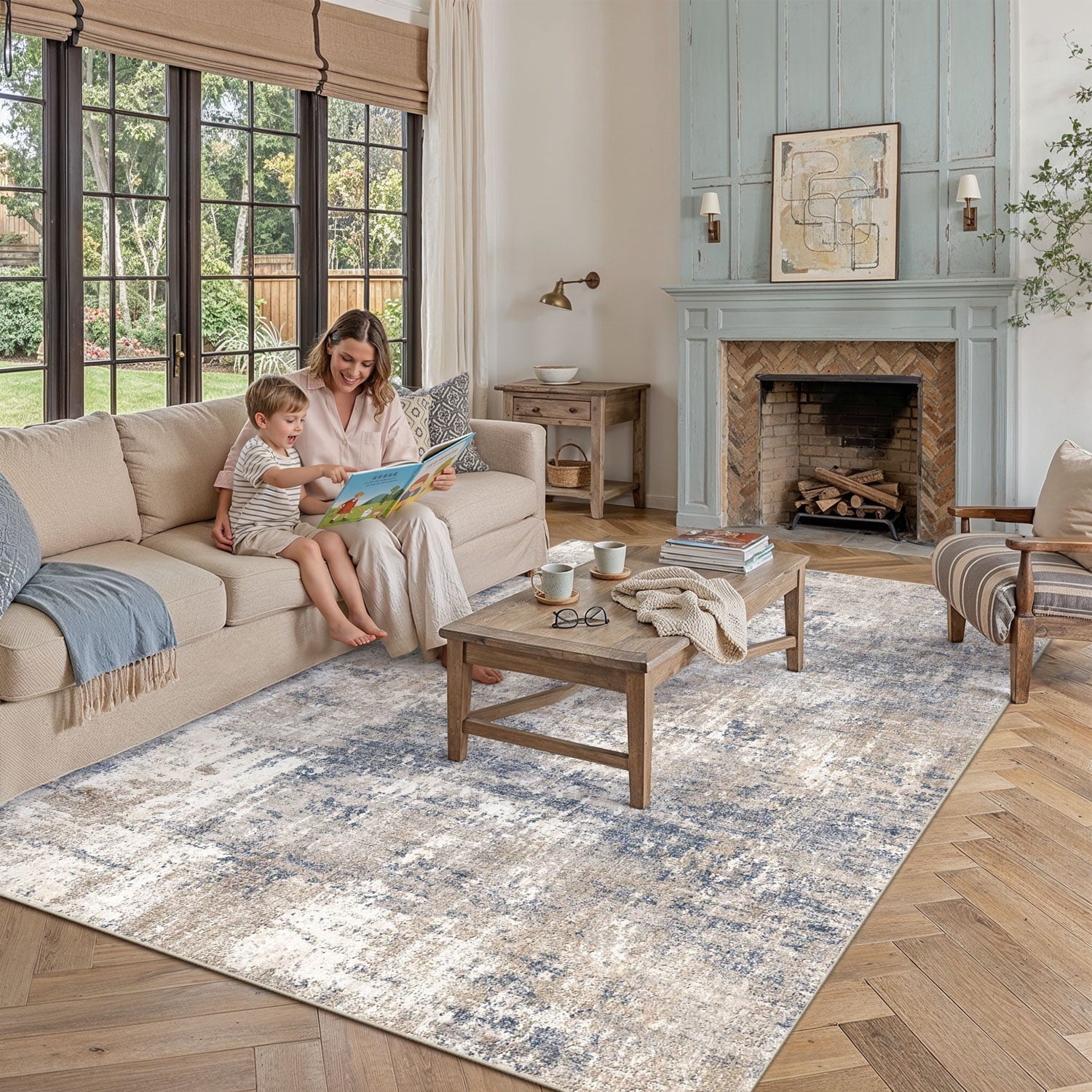 Vinmora™ BERTHMEER 5'x7' Modern Abstract Blue Area Rugs for - Premium Bedding & Home by Vinmora™