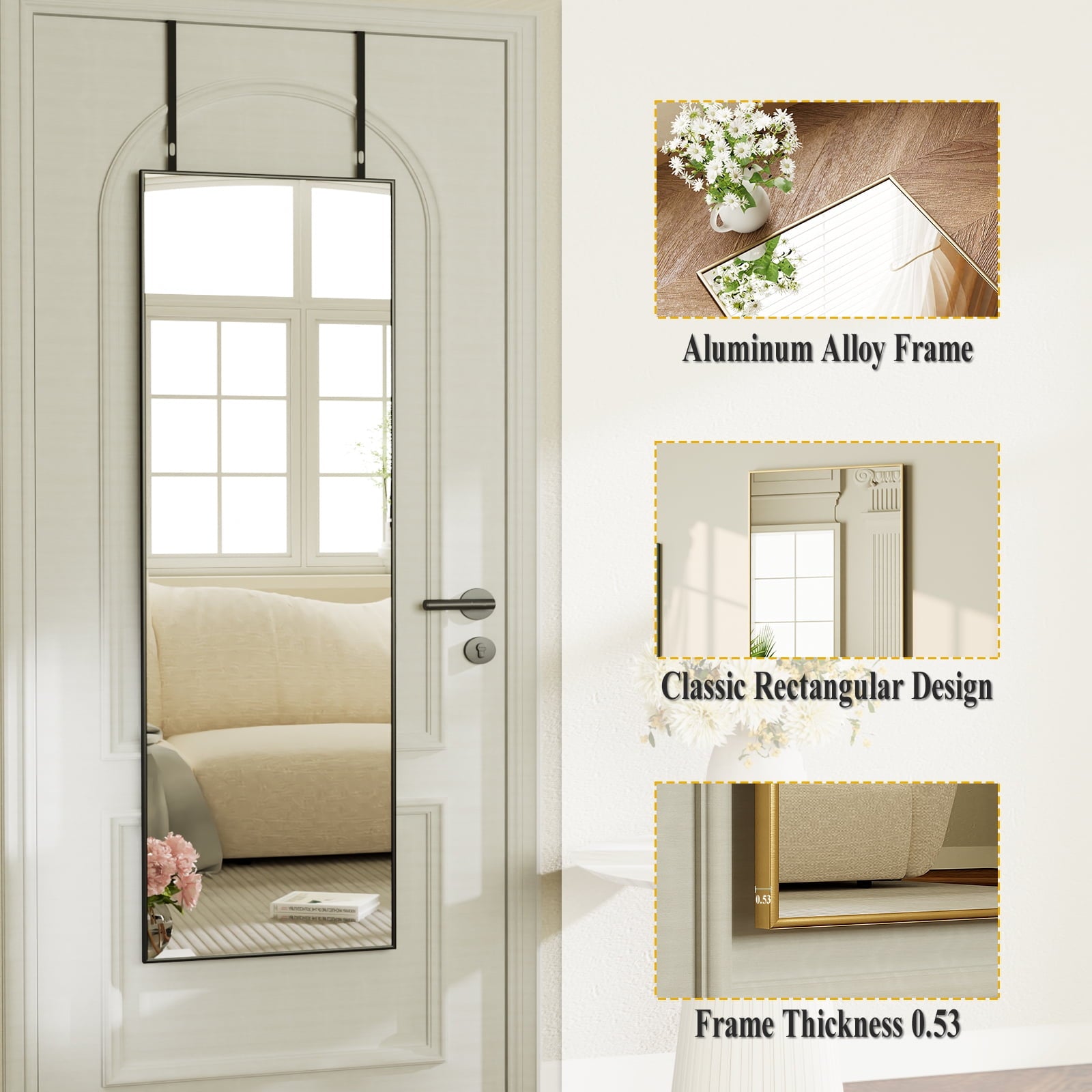 Vinmora™ BEAUTYPEAK 48"x 14" Full Length Door Mirror Hanging - Premium Bedding & Home by Vinmora™