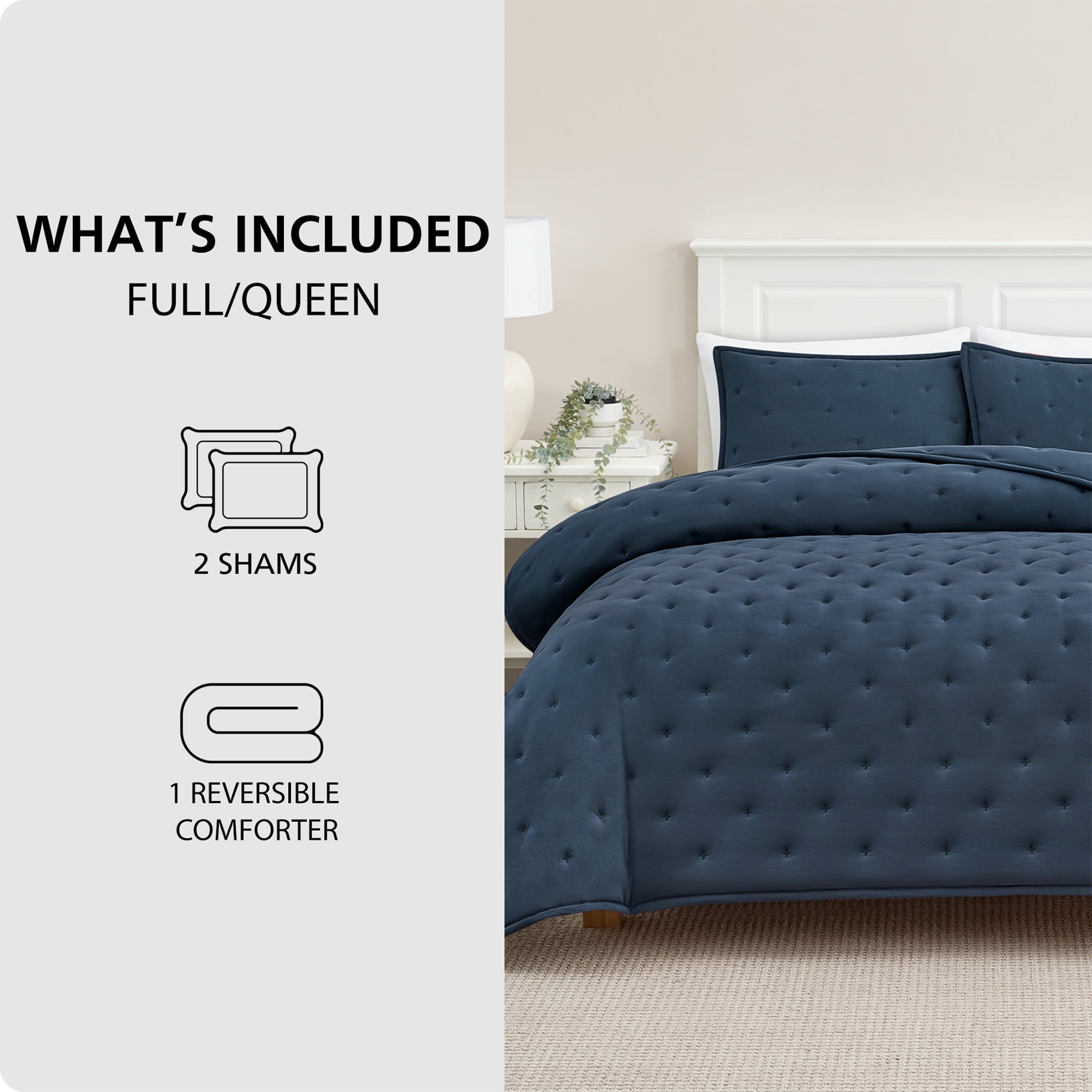 Vinmora™ Fullqueen Comforter Set All Season 3 Piece Navy - Premium Comforter Set by Vinmora™
