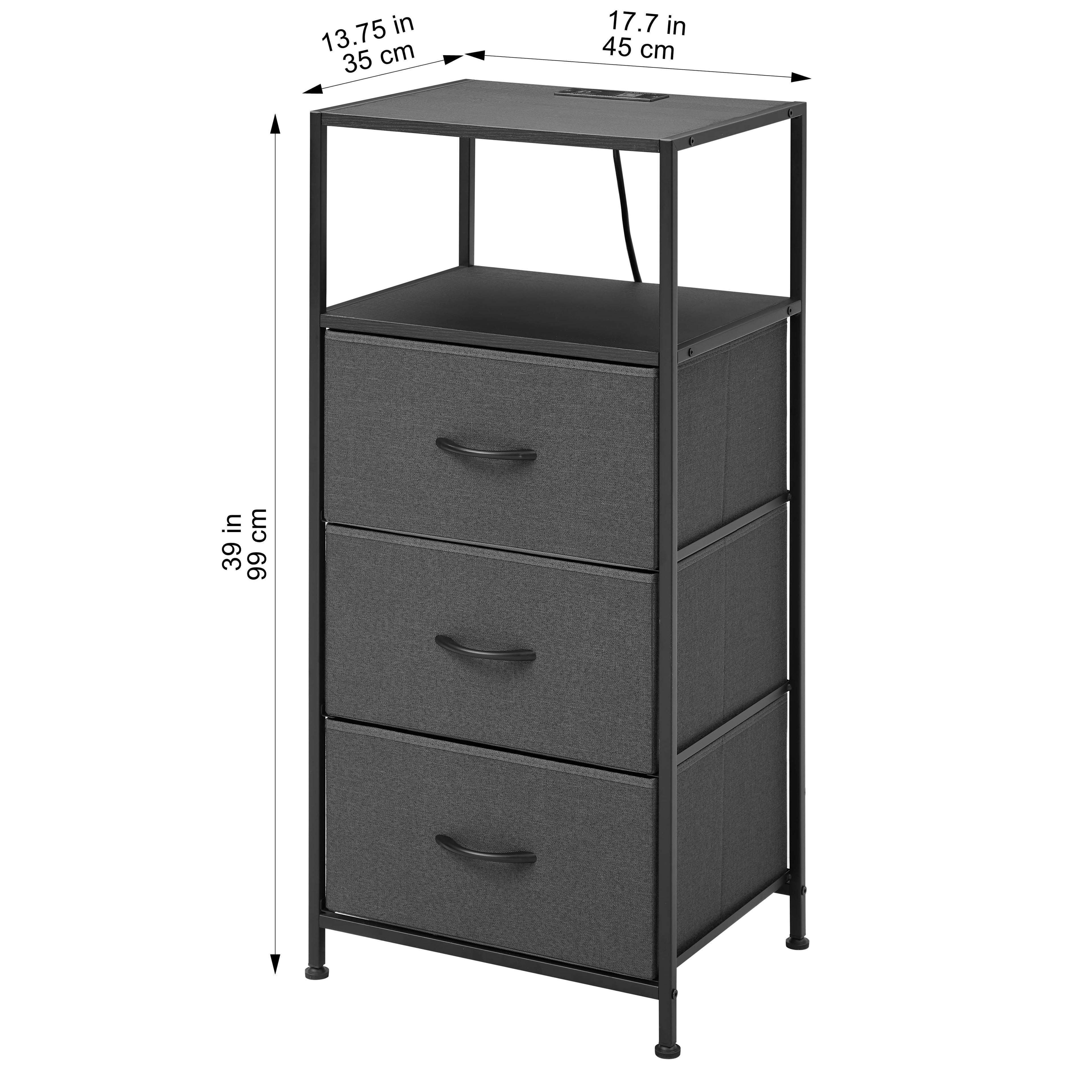 Vinmora™ 3 Drawer Fabric Nightstand with USB, Grey - Premium Bedding & Home by Vinmora™