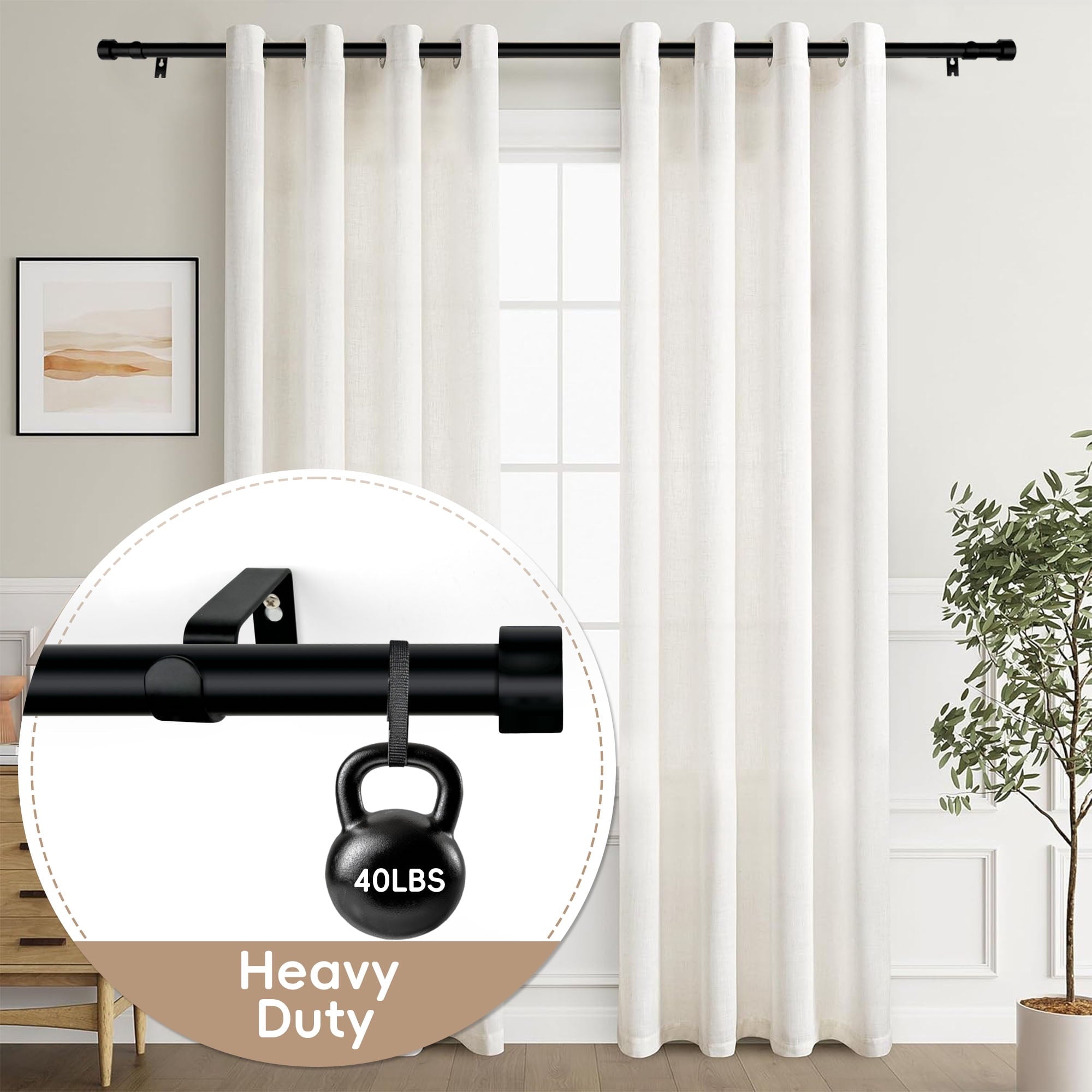 Vinmora™ MaKefeile Classic 48 Inch Black Curtain Rods Heavy - Premium Curtain & Window Hardware by Vinmora™