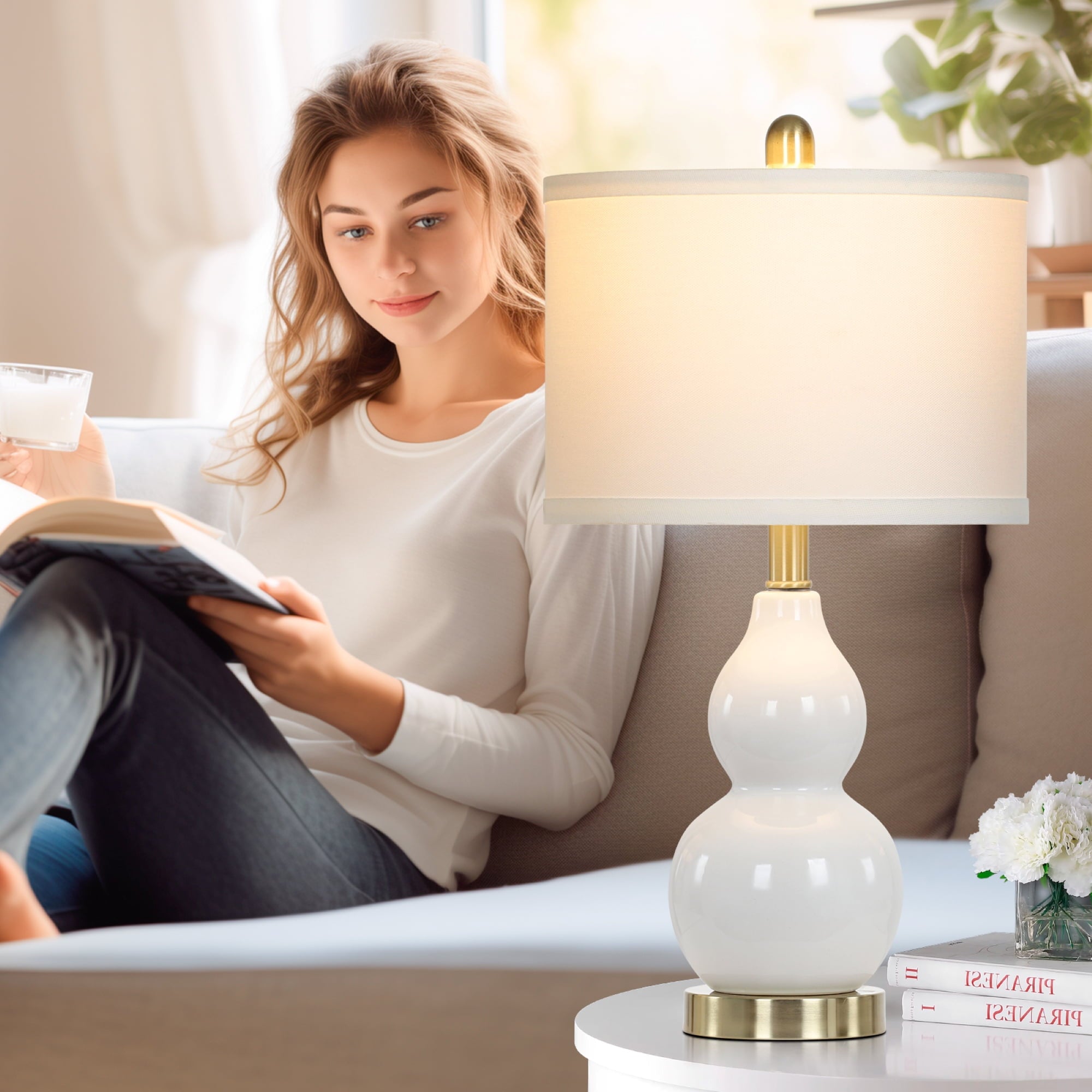 Vinmora™ Cinkeda Double Gourd Ceramic Table Lamps Set of - Premium Bedding & Home by Vinmora™