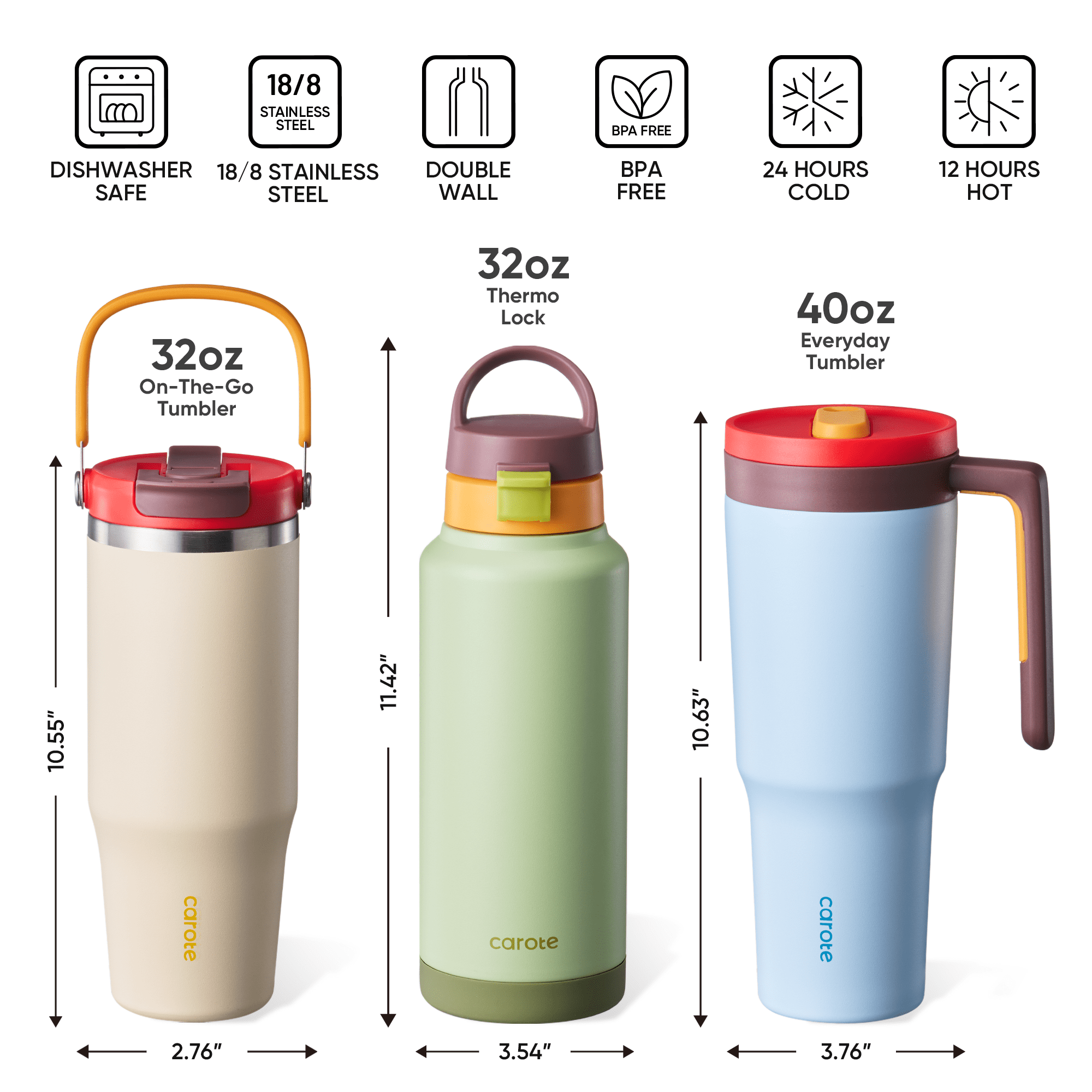 Vinmora™ Carote 3pcs Insulated Stainless Steel Water Bottle Set - Premium Bedding & Home by Vinmora™