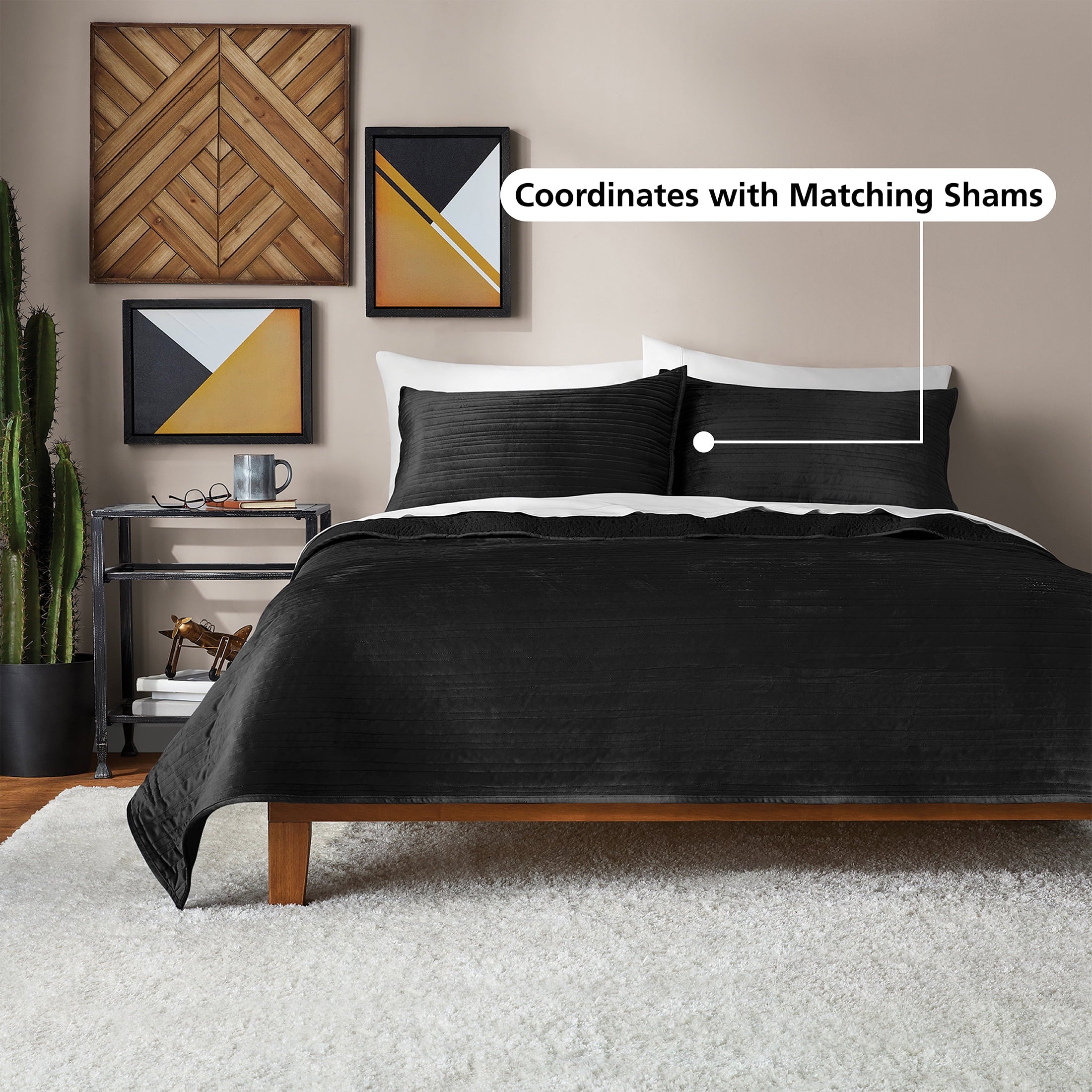 Vinmora™ Soft Velvet Quilt, Full/Queen, Rich Black, Soft & - Premium Comforter Set by Vinmora™