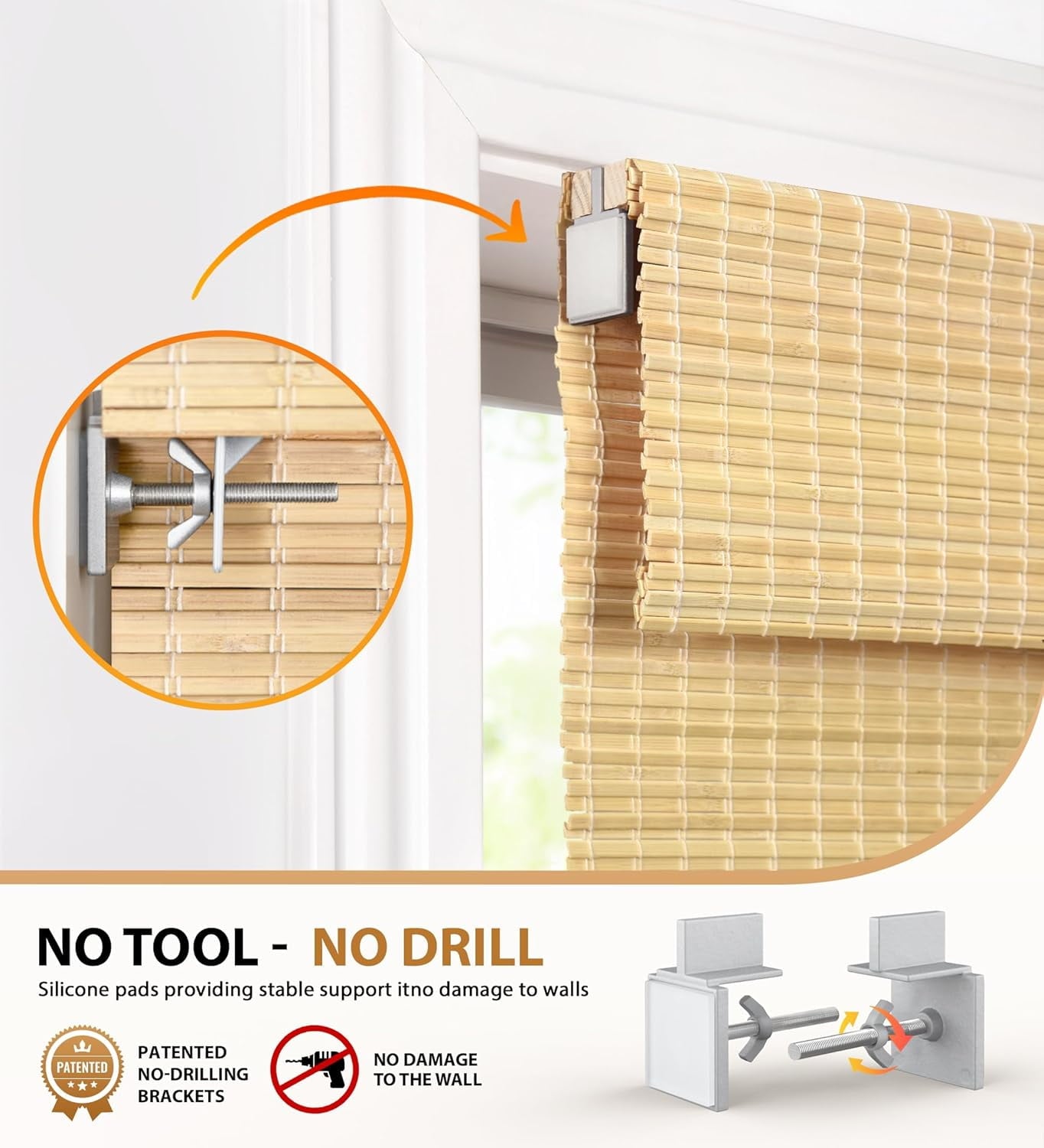 Vinmora™ LazBlinds No Tools No Drill Cordless Bamboo Roman - Premium Bedding & Home by Vinmora™