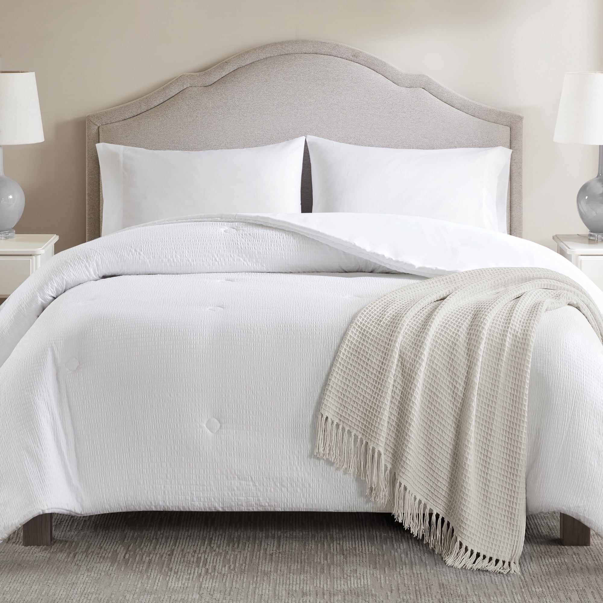 Vinmora™ Full/Queen Comforter, Reversible Down Alternative, All-Season, White Seersucker - Premium Comforter Set by Vinmora™