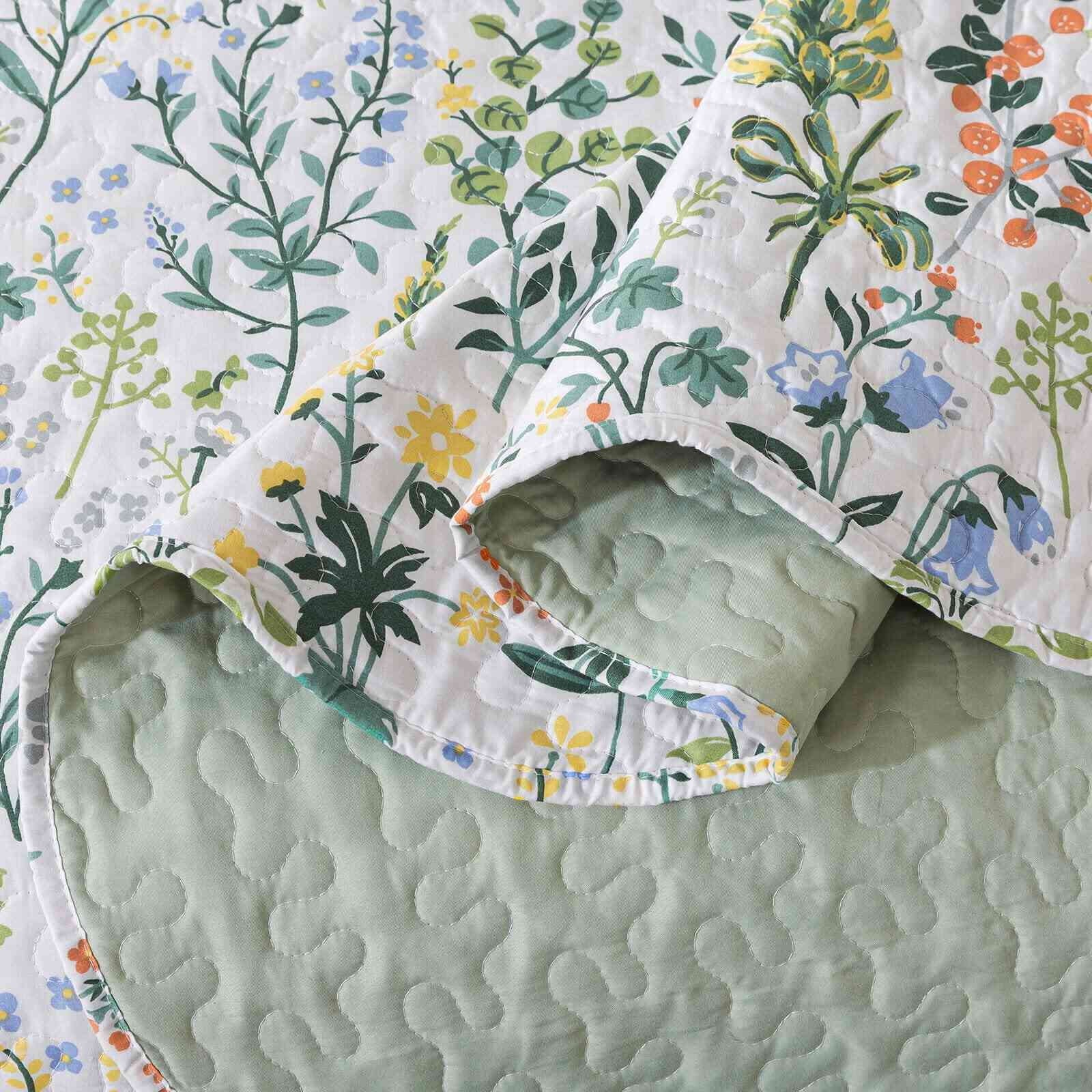 Vinmora™ WannaToo Quilt Collection Microfiber Floral Bedding Set Green - Premium Comforter Set by Vinmora™