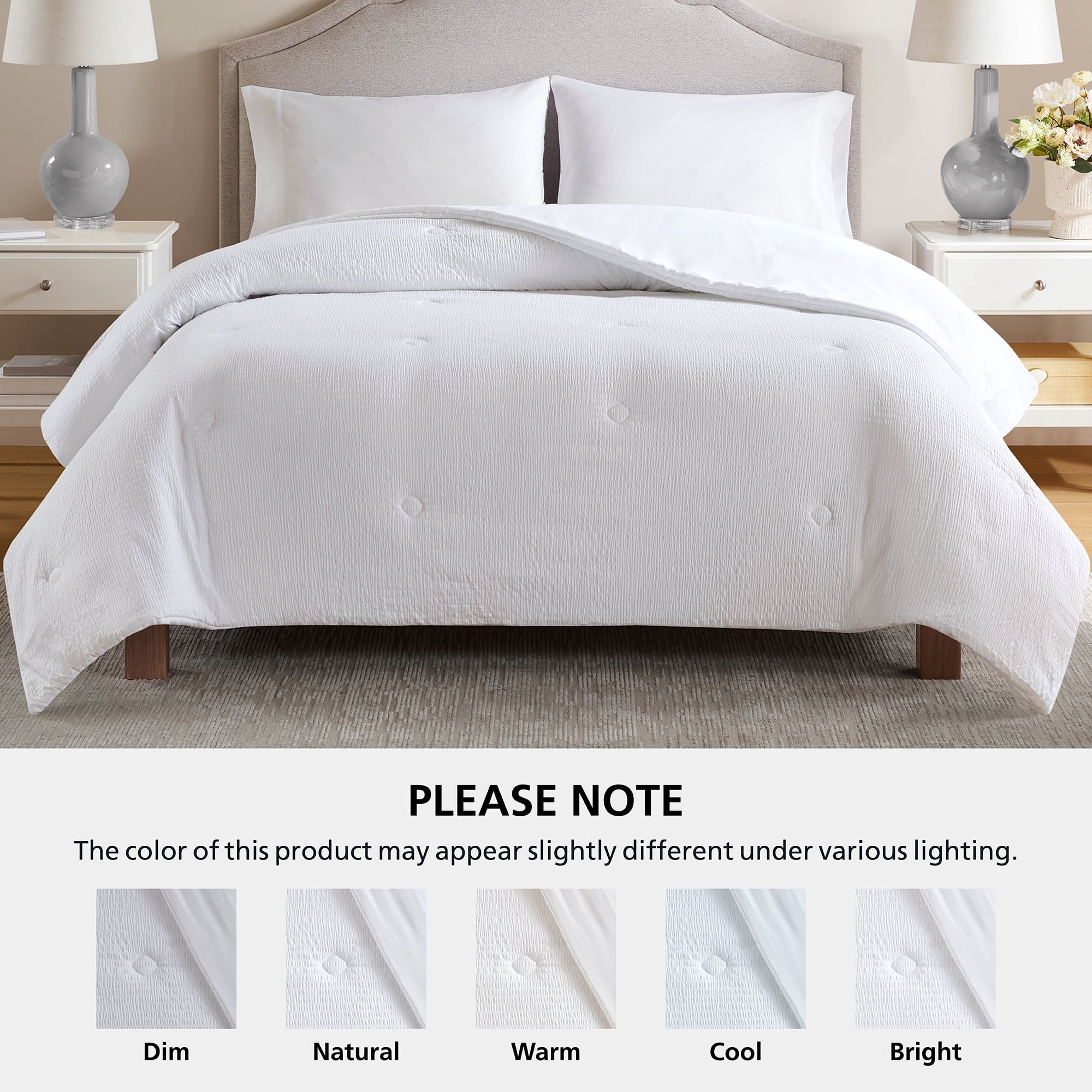 Vinmora™ Full/Queen Comforter, Reversible Down Alternative, All-Season, White Seersucker - Premium Comforter Set by Vinmora™