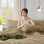 Vinmora™ Queen Comforter Set, 7 Pieces Beige Comforters, Pintuck - Premium Comforter Set by Vinmora™