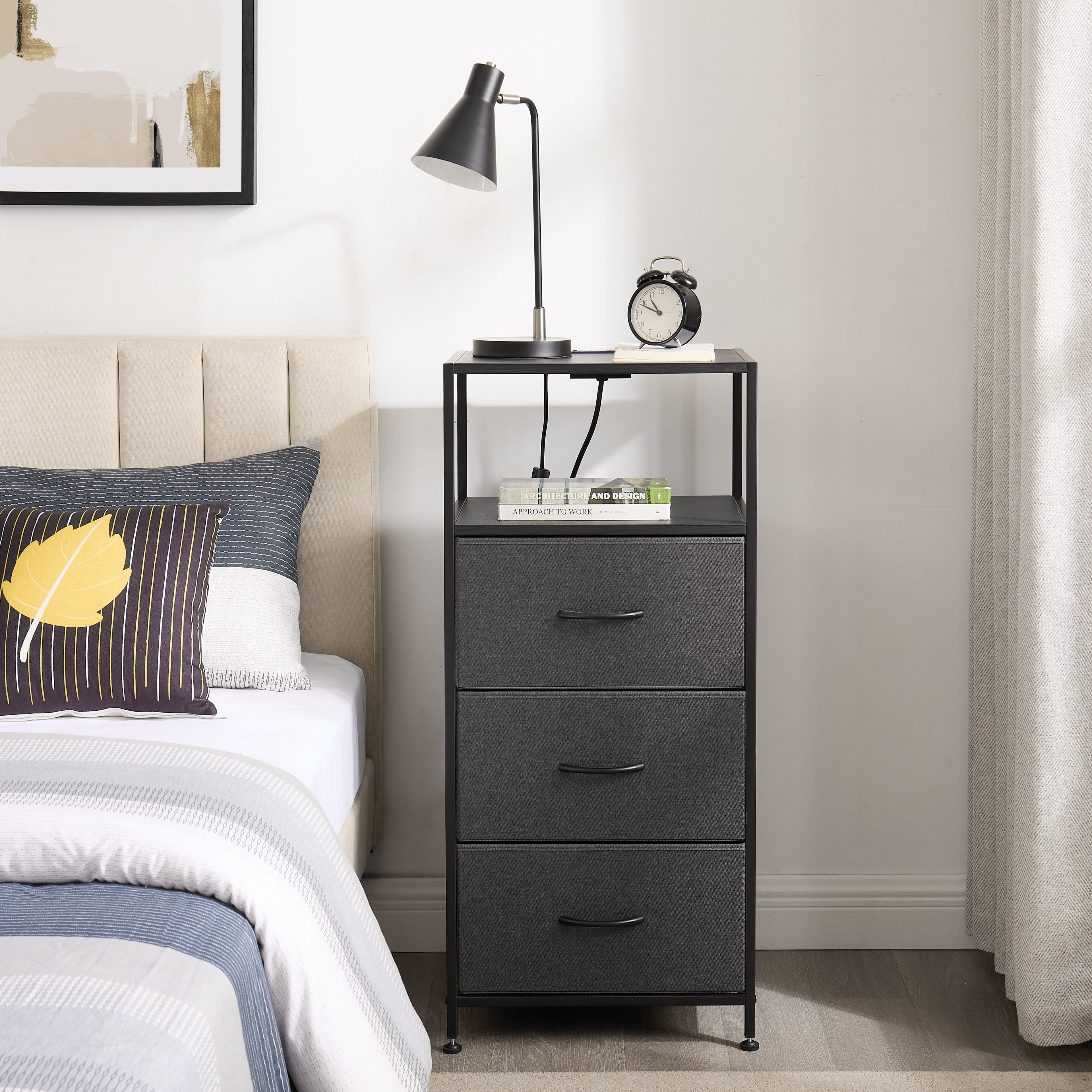 Vinmora™ 3 Drawer Fabric Nightstand with USB, Grey - Premium Bedding & Home by Vinmora™