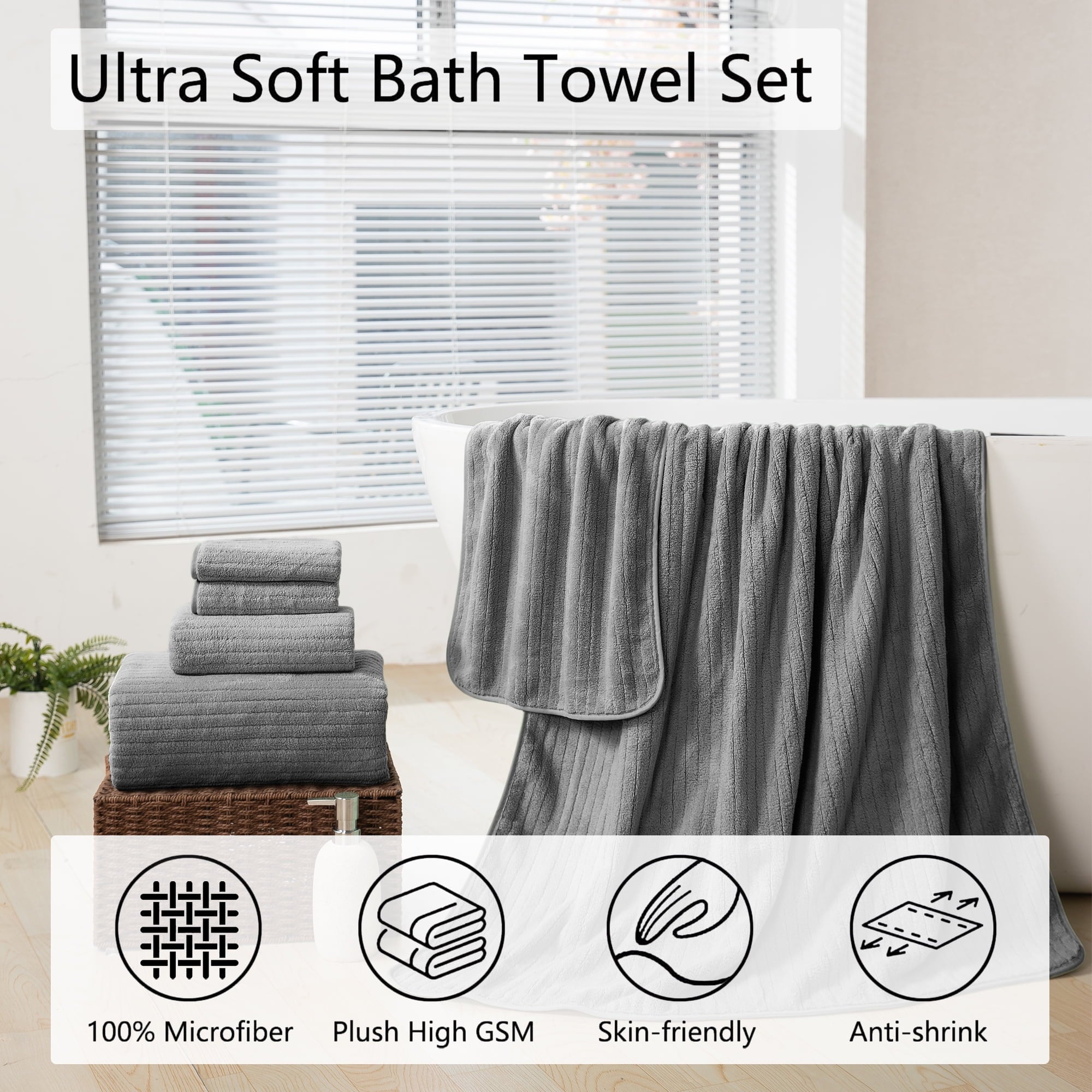 Vinmora™ Jessy Home 4 Pack Dark Gray Stripe Large - Premium Sheet Set by Vinmora™