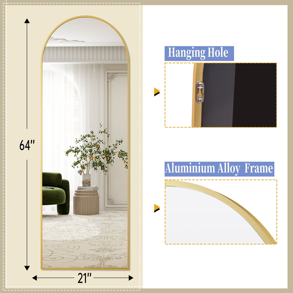 Vinmora™ BEAUTYPEAK 64"x 21" Full Length Mirror Arched Standing - Premium Bedding & Home by Vinmora™