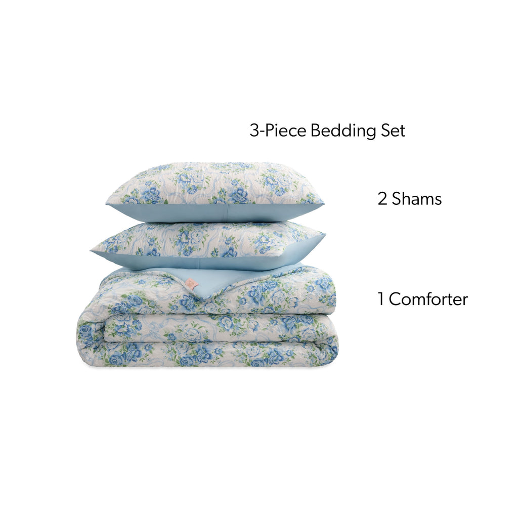 Vinmora™ Paris Hilton 3-Piece Coquette Floral Blue Comforter Set - Premium Comforter Set by Vinmora™