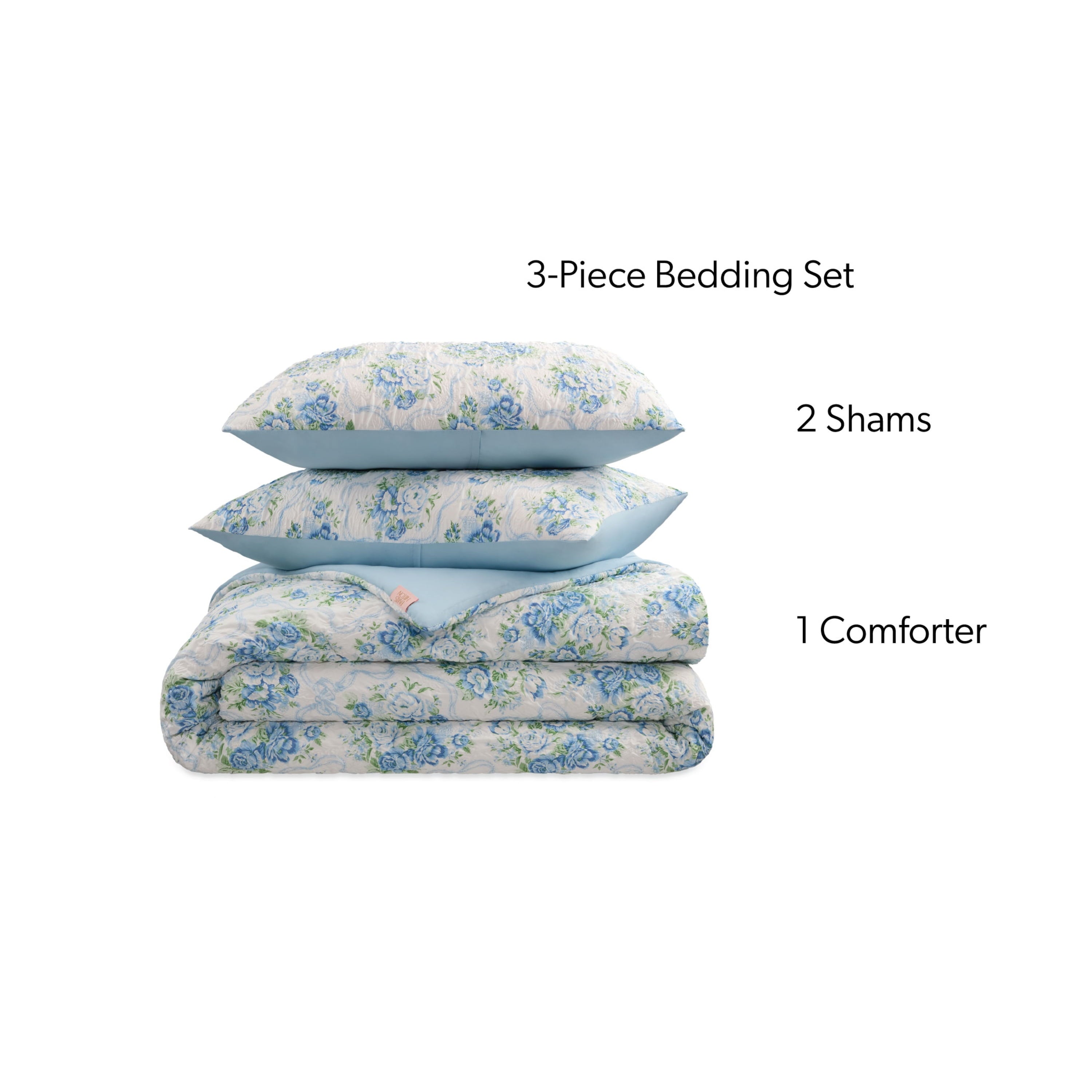 Vinmora™ Paris Hilton 3-Piece Coquette Floral Blue Comforter Set - Premium Comforter Set by Vinmora™