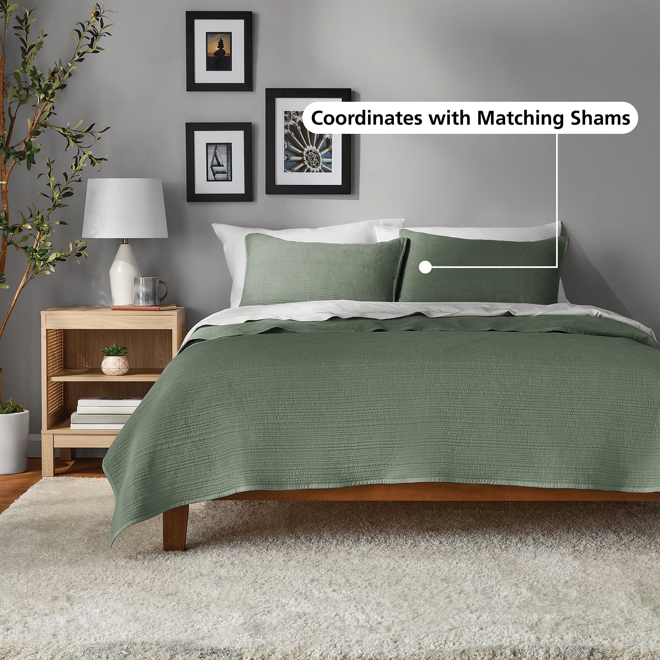 Vinmora™ Garment Washed Stripe Quilt, Full/Queen, Light Green, Soft - Premium Comforter Set by Vinmora™
