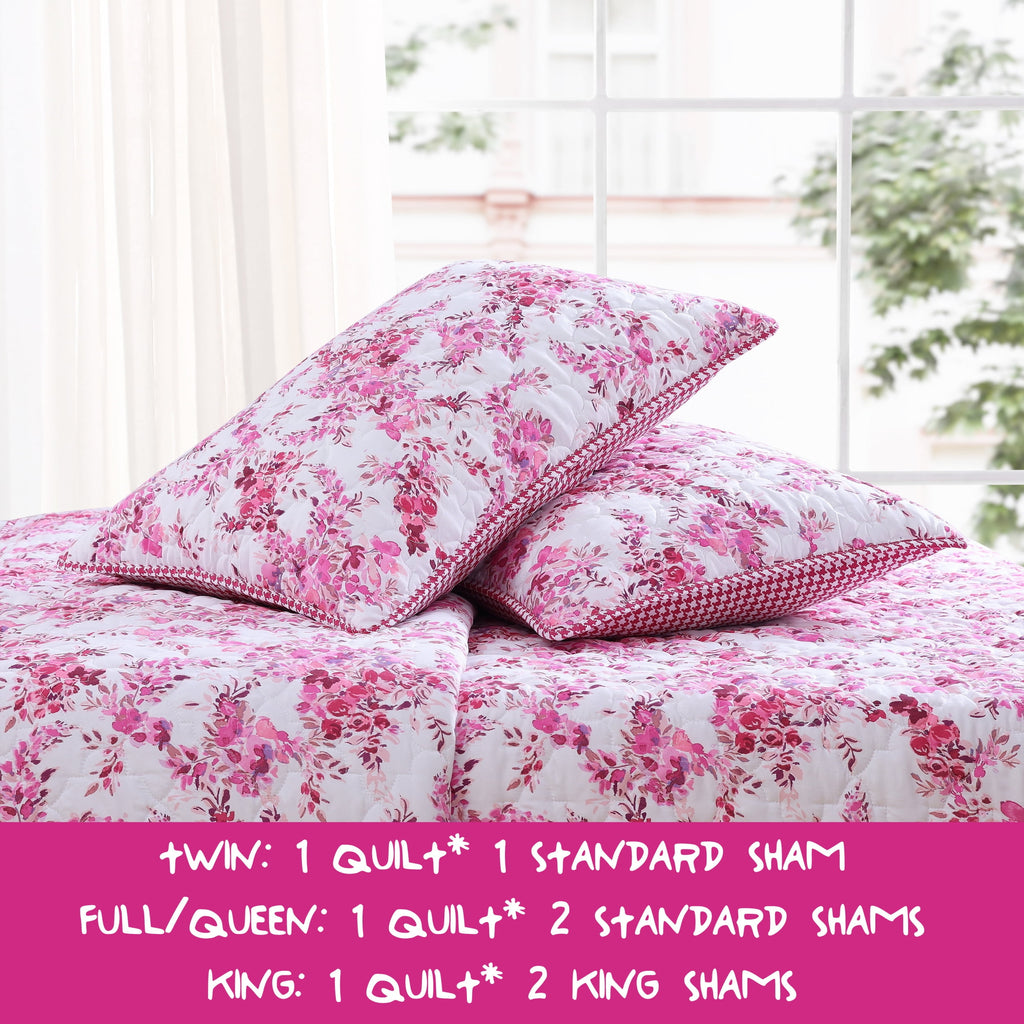 Vinmora™ Betsey Johnson Floral Vineyard Pink Reversible Full/Queen Quilt - Premium Comforter Set by Vinmora™