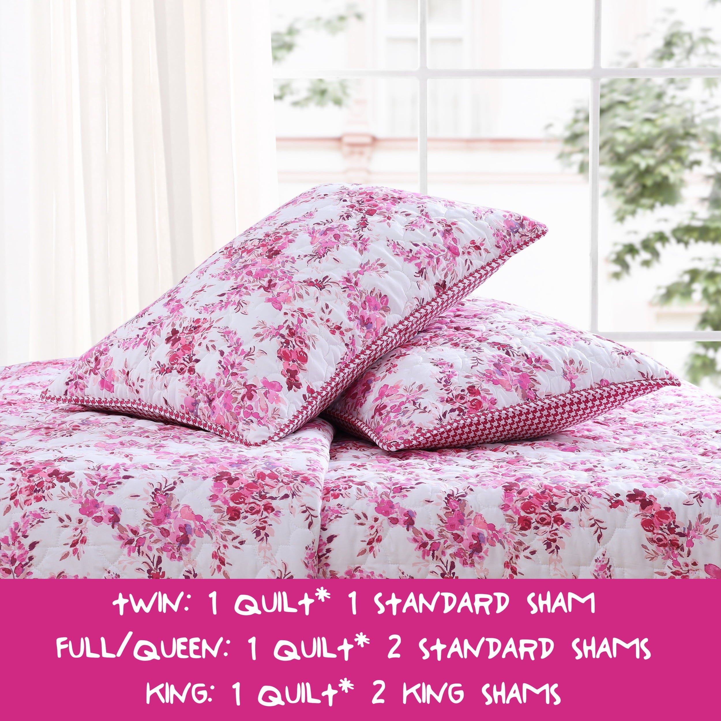 Vinmora™ Betsey Johnson Floral Vineyard Pink Reversible Full/Queen Quilt - Premium Comforter Set by Vinmora™