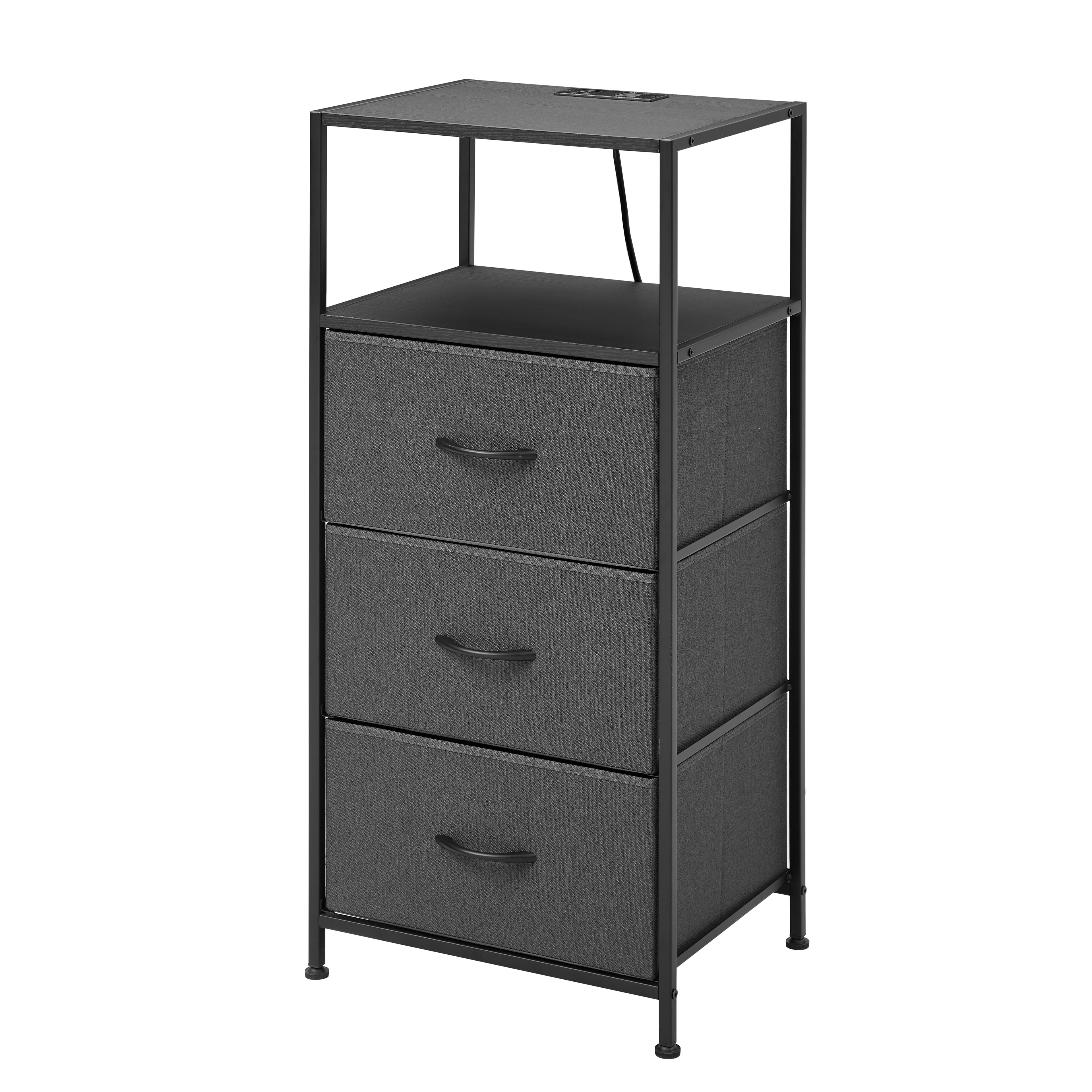 Vinmora™ 3 Drawer Fabric Nightstand with USB, Grey - Premium Bedding & Home by Vinmora™