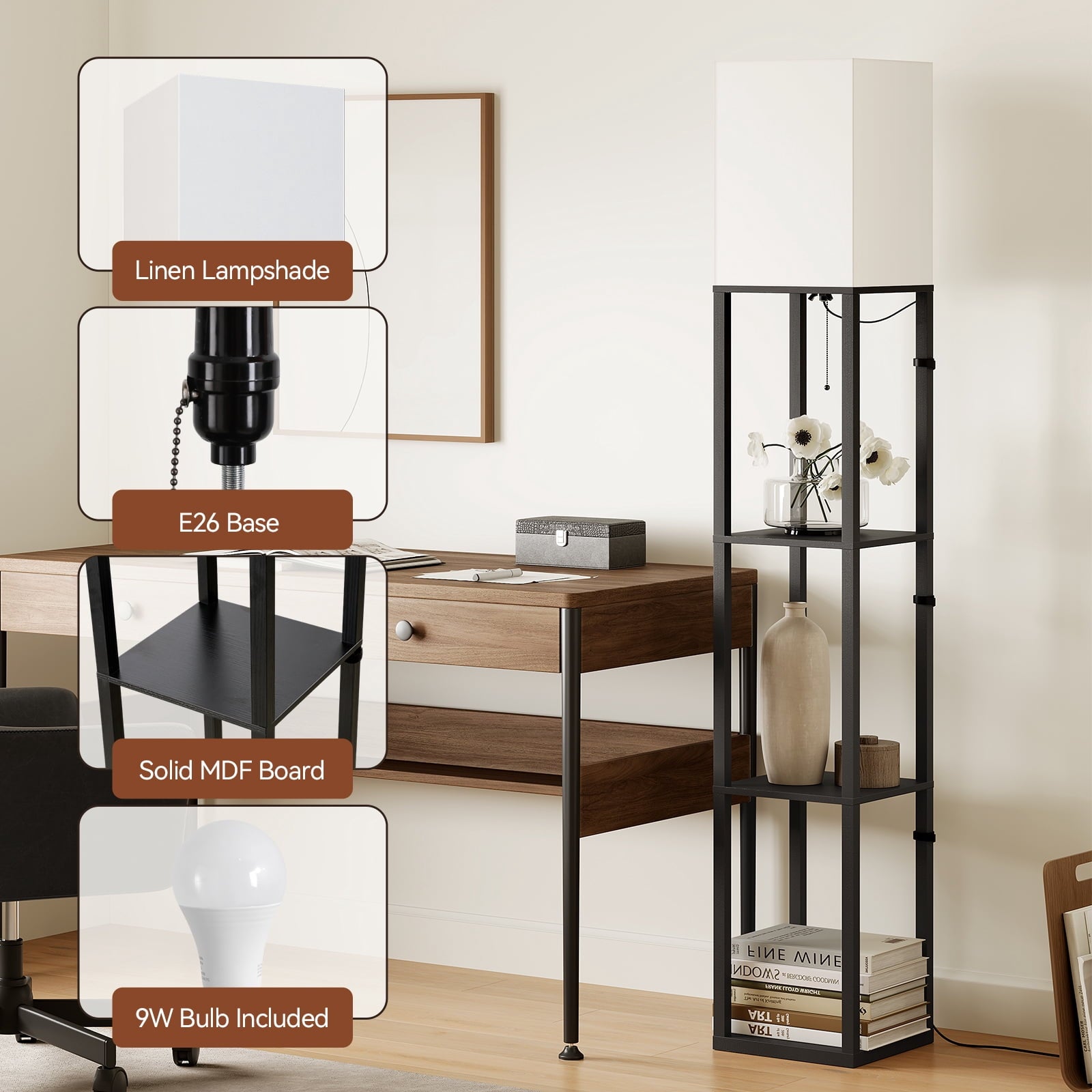 Vinmora™ SUNMORY 63'' Floor Lamps with Shelves, Home Standing - Premium Bedding & Home by Vinmora™