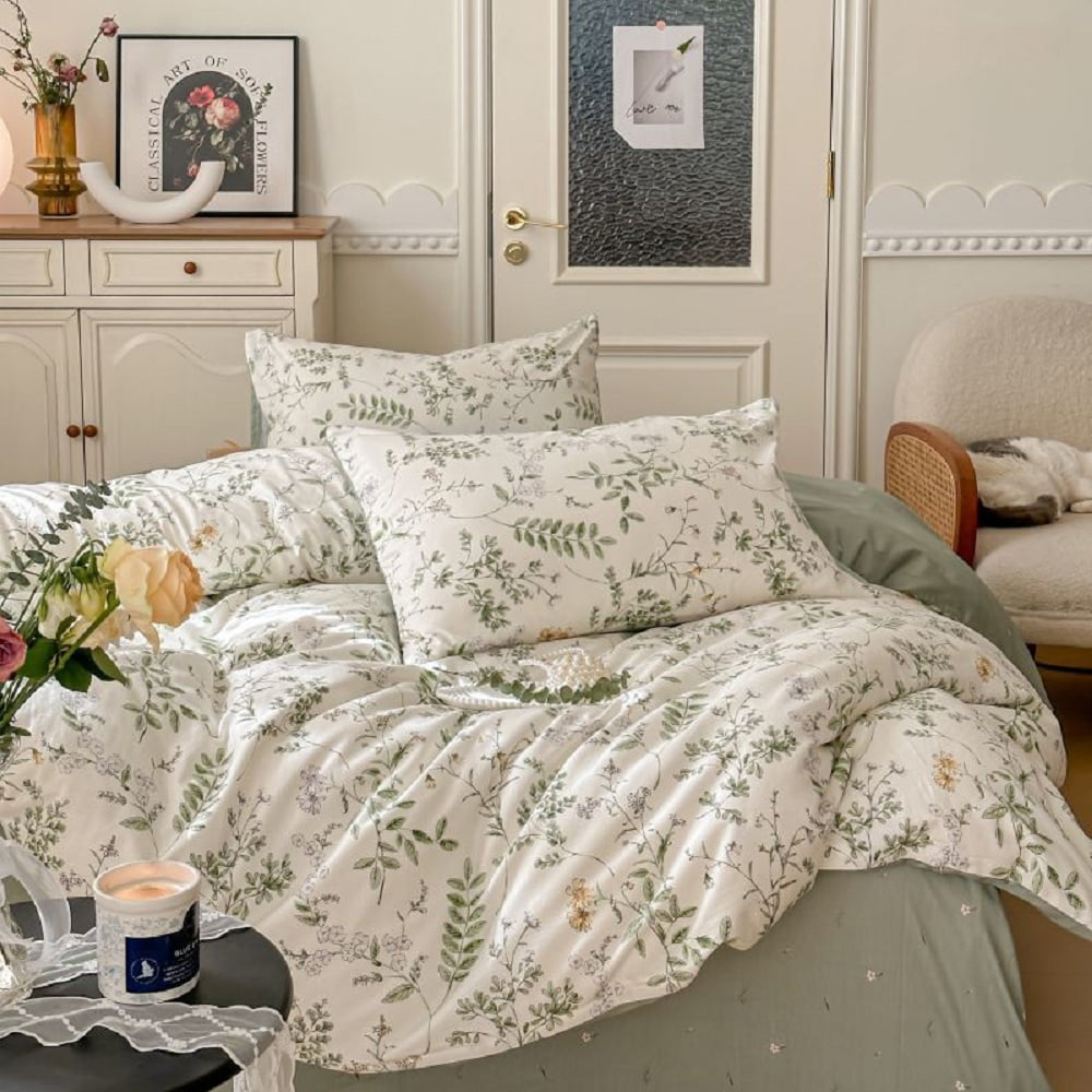 Vinmora™ Floral Duvet Cover Queen Size 100% Cotton Reversible - Premium Comforter Set by Vinmora™