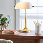 Vinmora™ 19" Gold/White Modern Glass Banker Desk Lamp - Premium Bedding & Home by Vinmora™