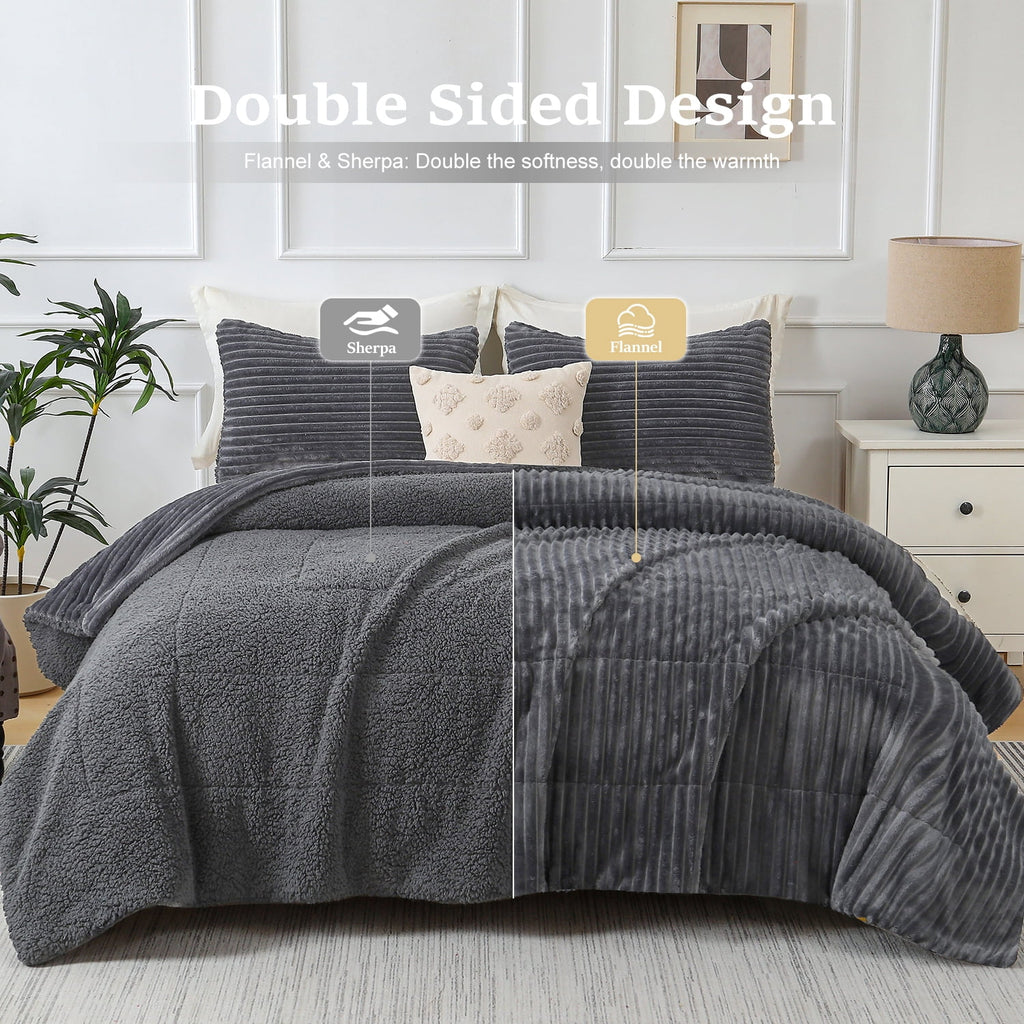 Vinmora™ Jessy Home 3 Piece Fleece Queen Comforter Set - Premium Comforter Set by Vinmora™