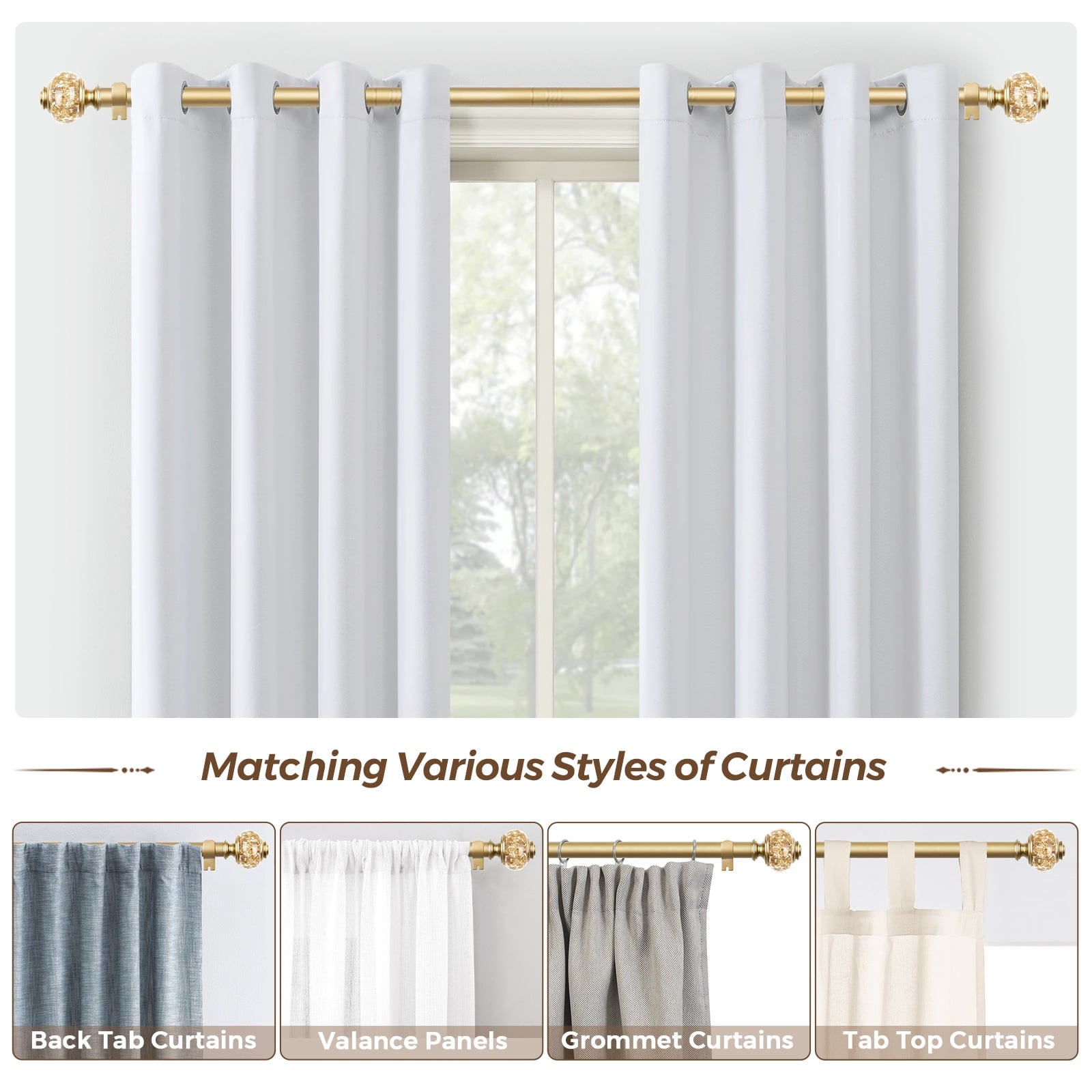 Vinmora™ KAMANINA 7/8" Adjustable Single Curtain Rod with Translucent - Premium Curtain & Window Hardware by Vinmora™