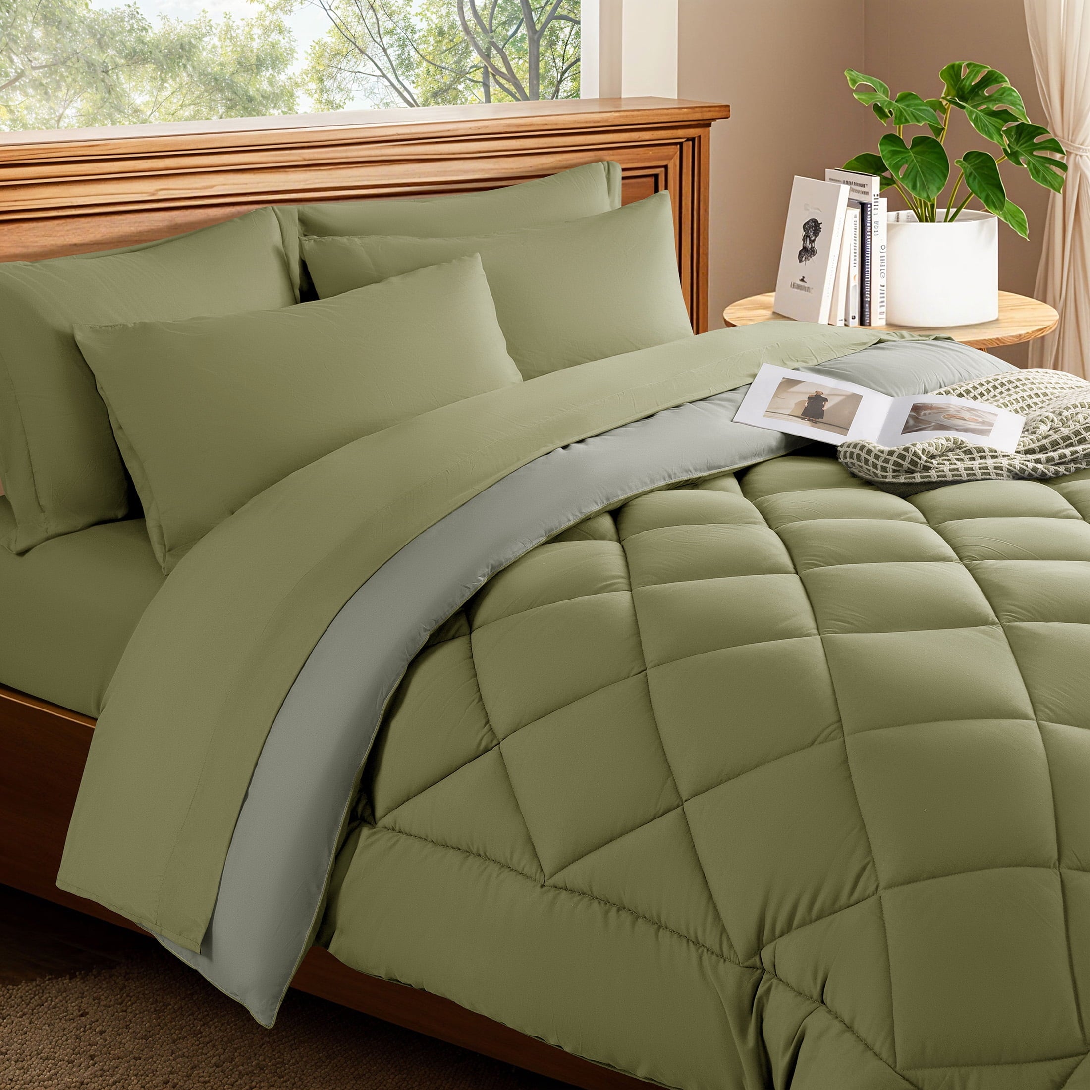 Vinmora™ Sonoro Kate Queen Comforter Set Sage Green, Bed - Premium Comforter Set by Vinmora™