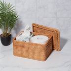 Vinmora™ Brown Rattan Organizer Basket with Lid - Premium Bedding & Home by Vinmora™