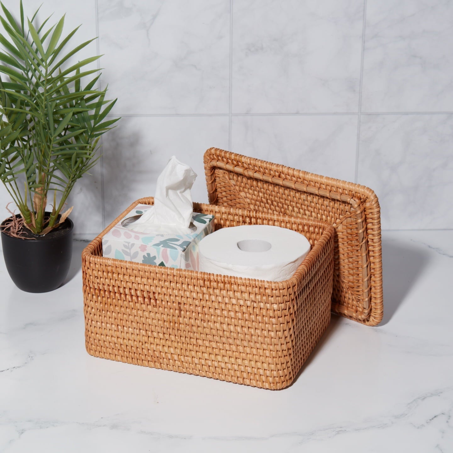 Vinmora™ Brown Rattan Organizer Basket with Lid - Premium Bedding & Home by Vinmora™