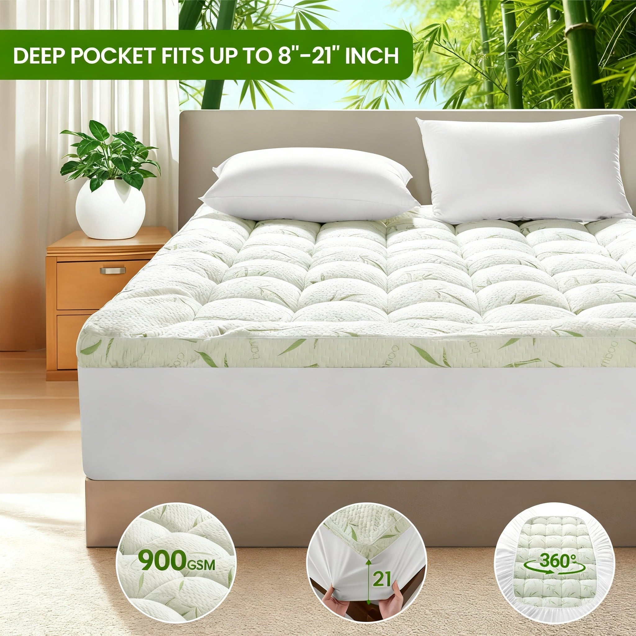 Vinmora™ Cooling Bamboo Mattress Topper - Premium Mattress Protector & Topper by Vinmora™