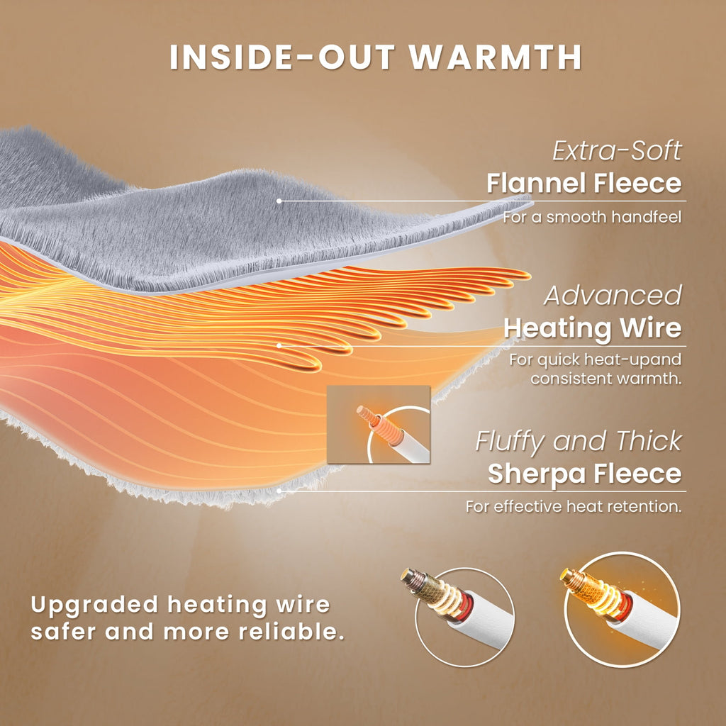 Vinmora™ WISHEAD Electric Heated Blanket Throw Soft Flannel & - Premium Blankets & Throws by Vinmora™