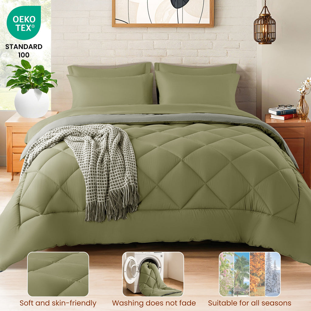 Vinmora™ Sonoro Kate Queen Comforter Set Sage Green, Bed - Premium Comforter Set by Vinmora™