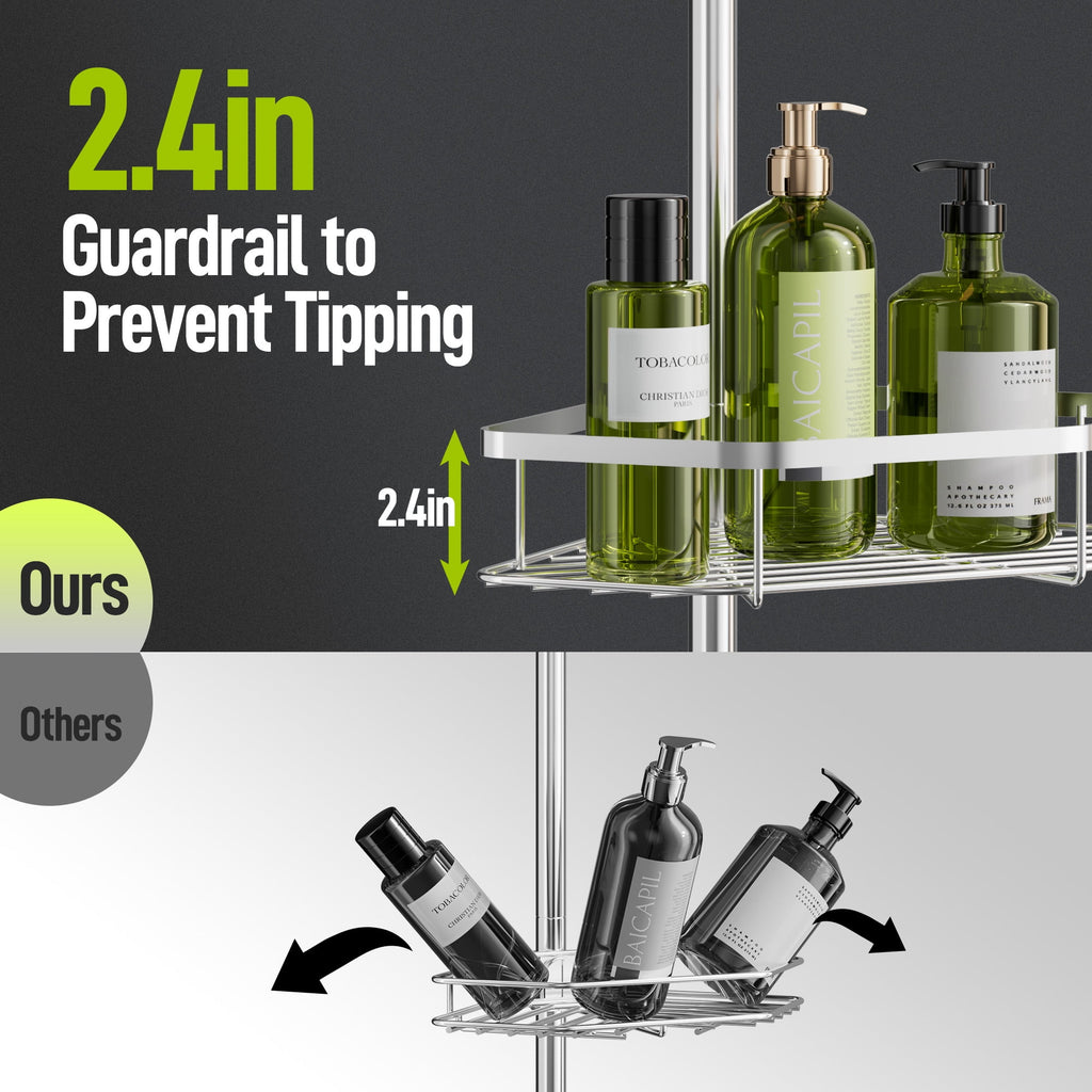 Vinmora™ LazySpin 4-Tier Corner Shower Caddy Tension Pole, Fits - Premium Bedding & Home by Vinmora™