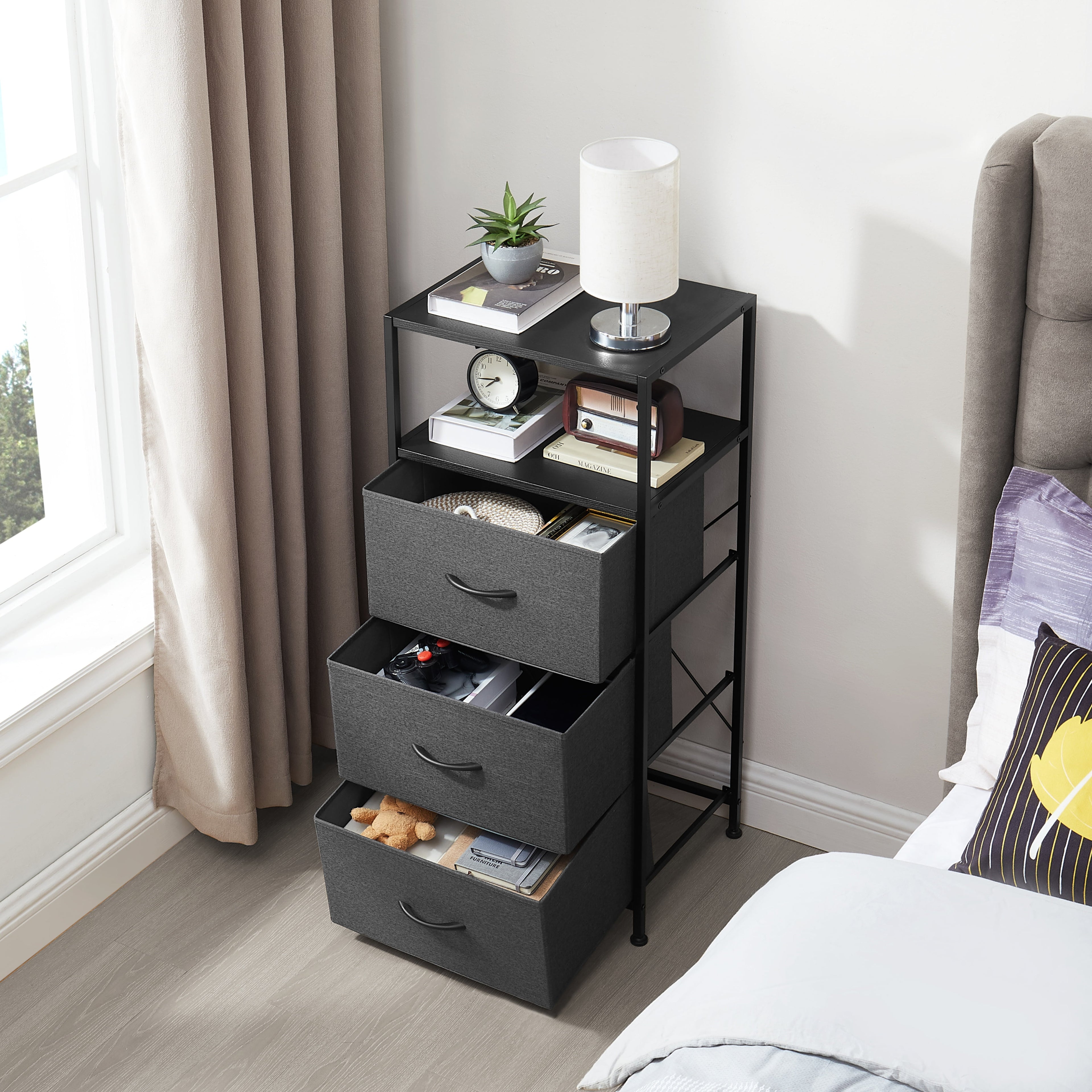 Vinmora™ 3 Drawer Fabric Nightstand with USB, Grey - Premium Bedding & Home by Vinmora™